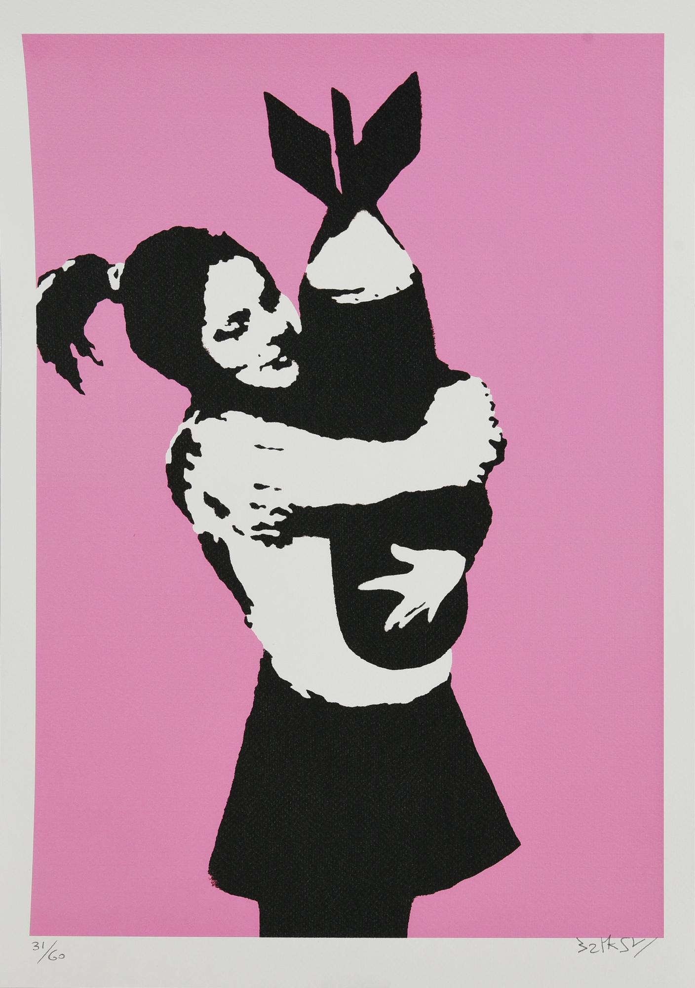 Da Banksy BOMB HUGGER fotolitografia, cm 50x35; es. 31/60 firma, tiratura e...