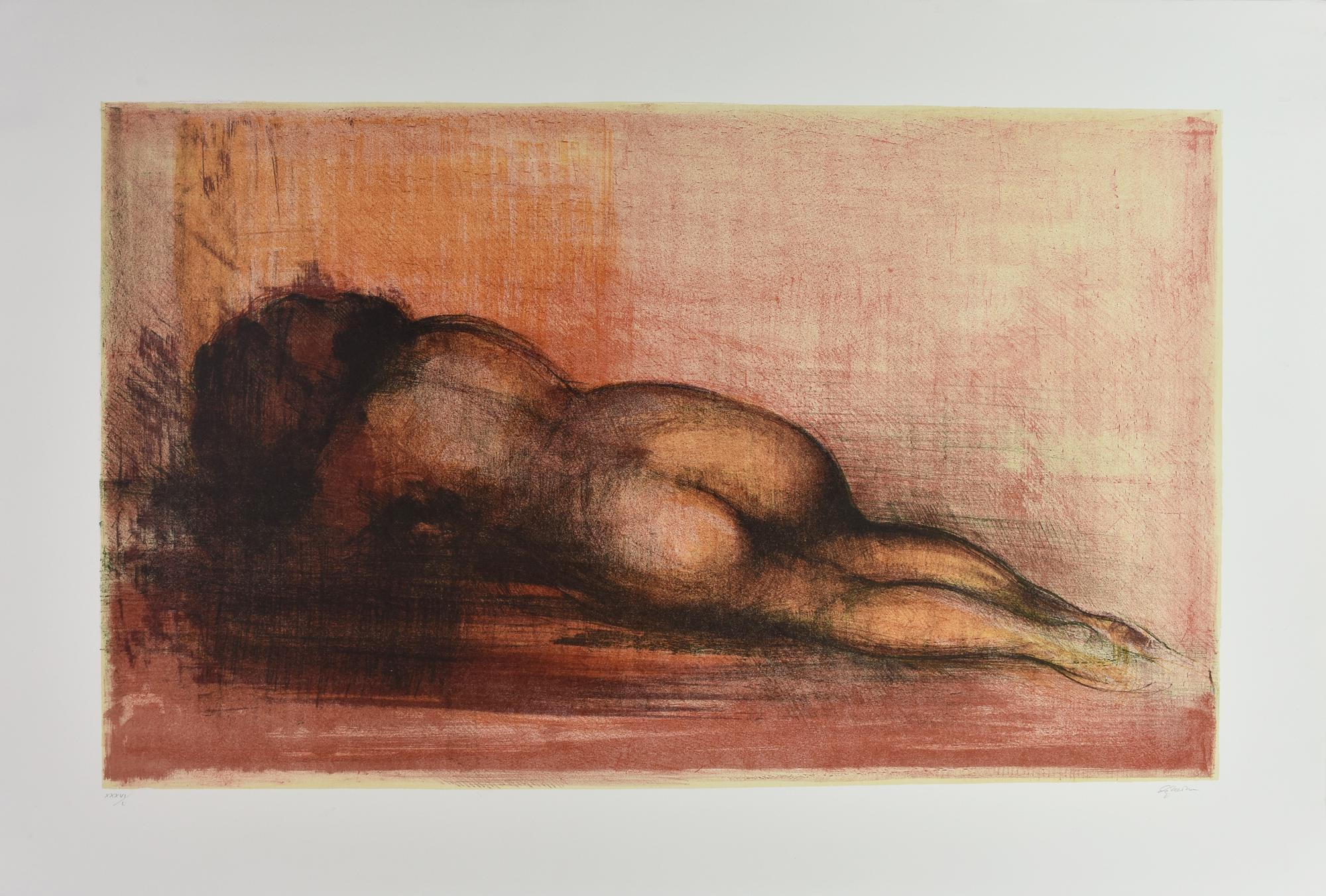 Giuseppe Aimone (1923 - 2005) NUDO DI SCHIENA litografia, cm 70x100; cm...