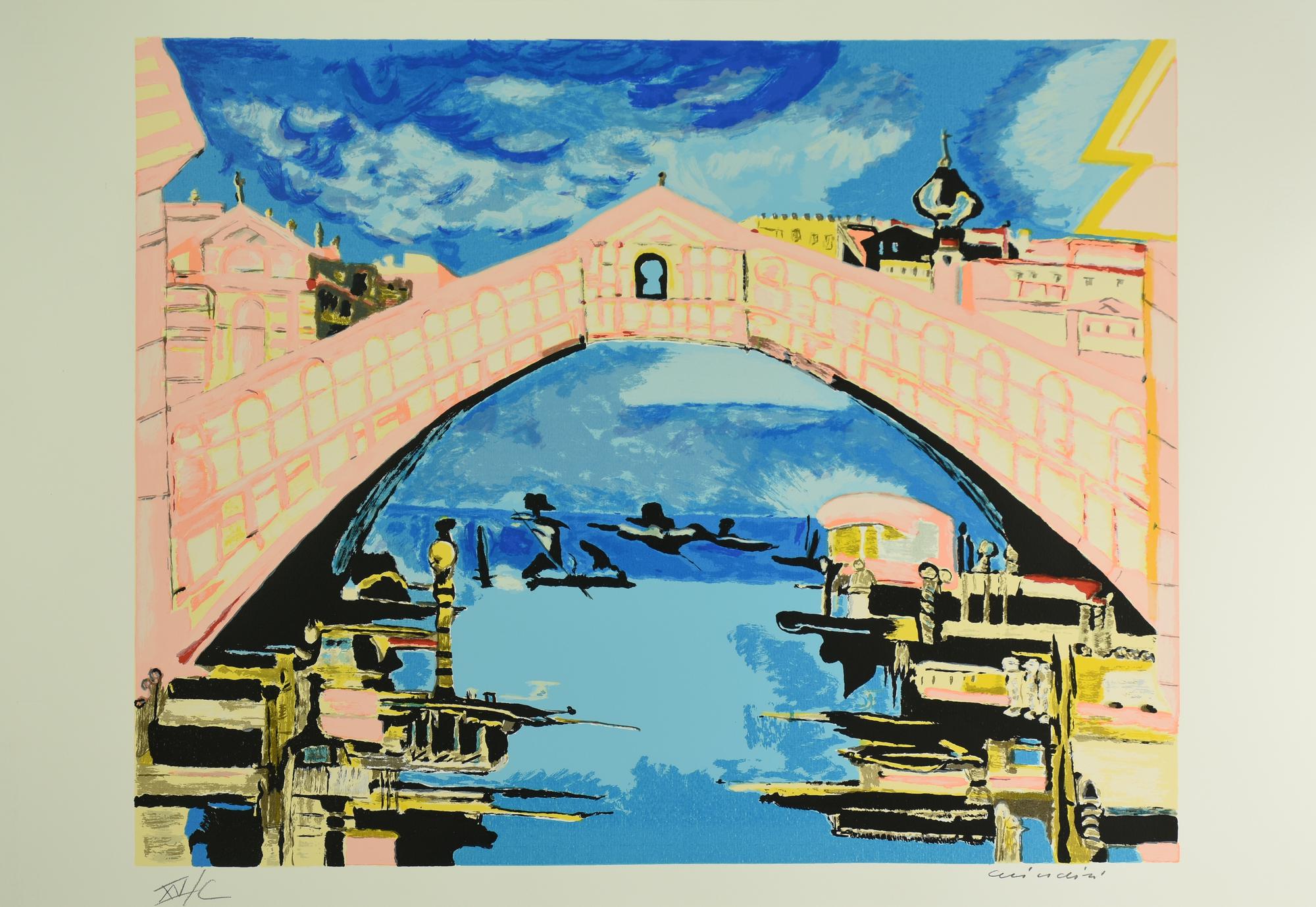 Remo Brindisi (1918 - 1996) VENEZIA, PONTE DI RIALTO serigrafia, cm 50x70;...