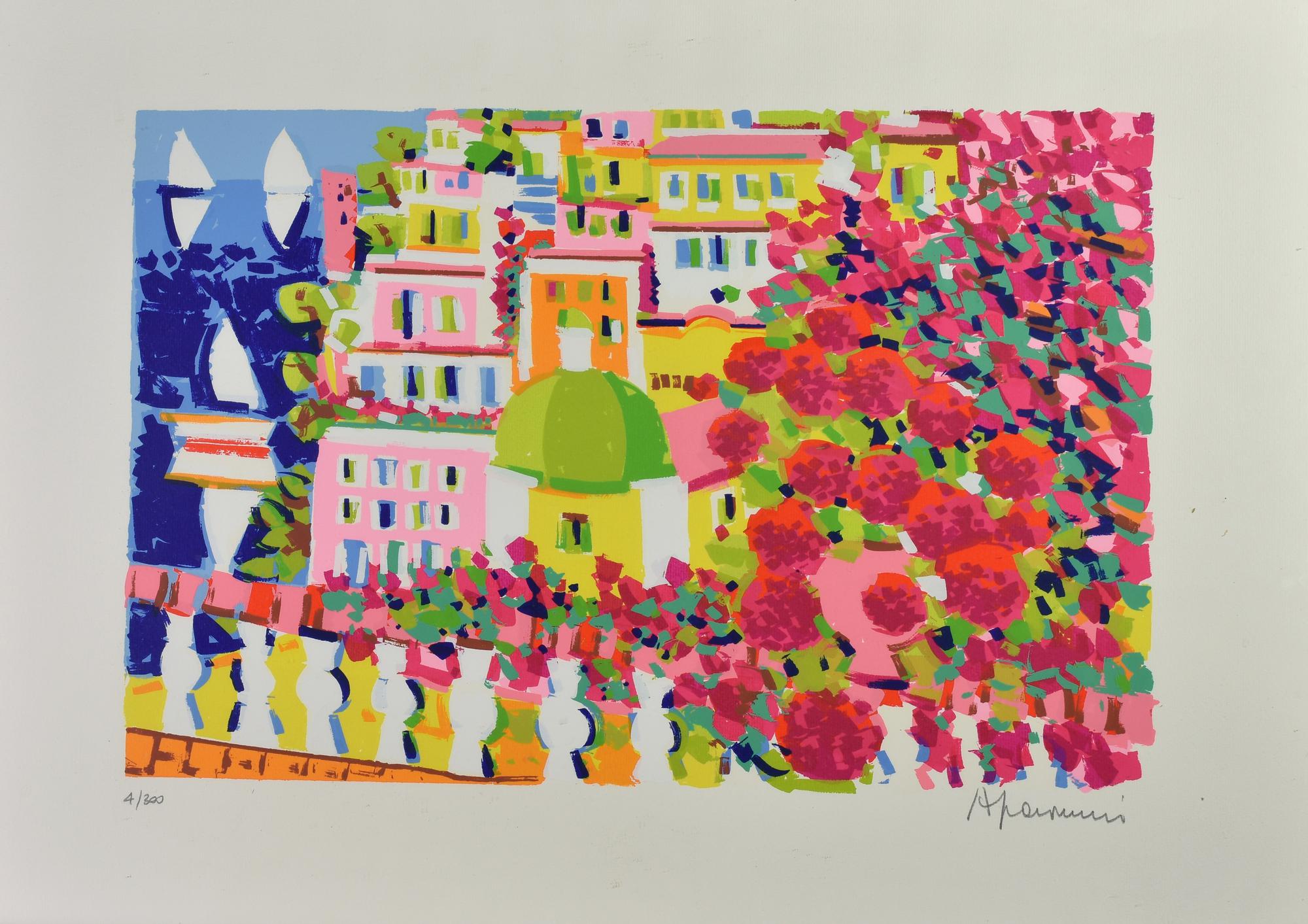 Athos Faccincani (1951) PRIMAVERA DI LUCE A POSITANO serigrafia a 32 colori,...