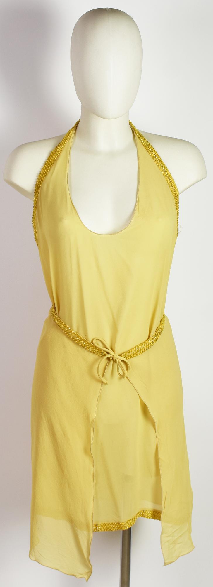 Alberta Ferretti TOP DESCRIPTION: Yellow braided top with sequin detail. Size...