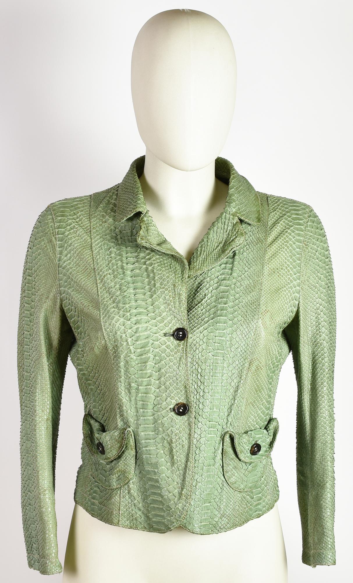 Prada PYTHON LEATHER JACKET DESCRIPTION: Short green python jacket with two...