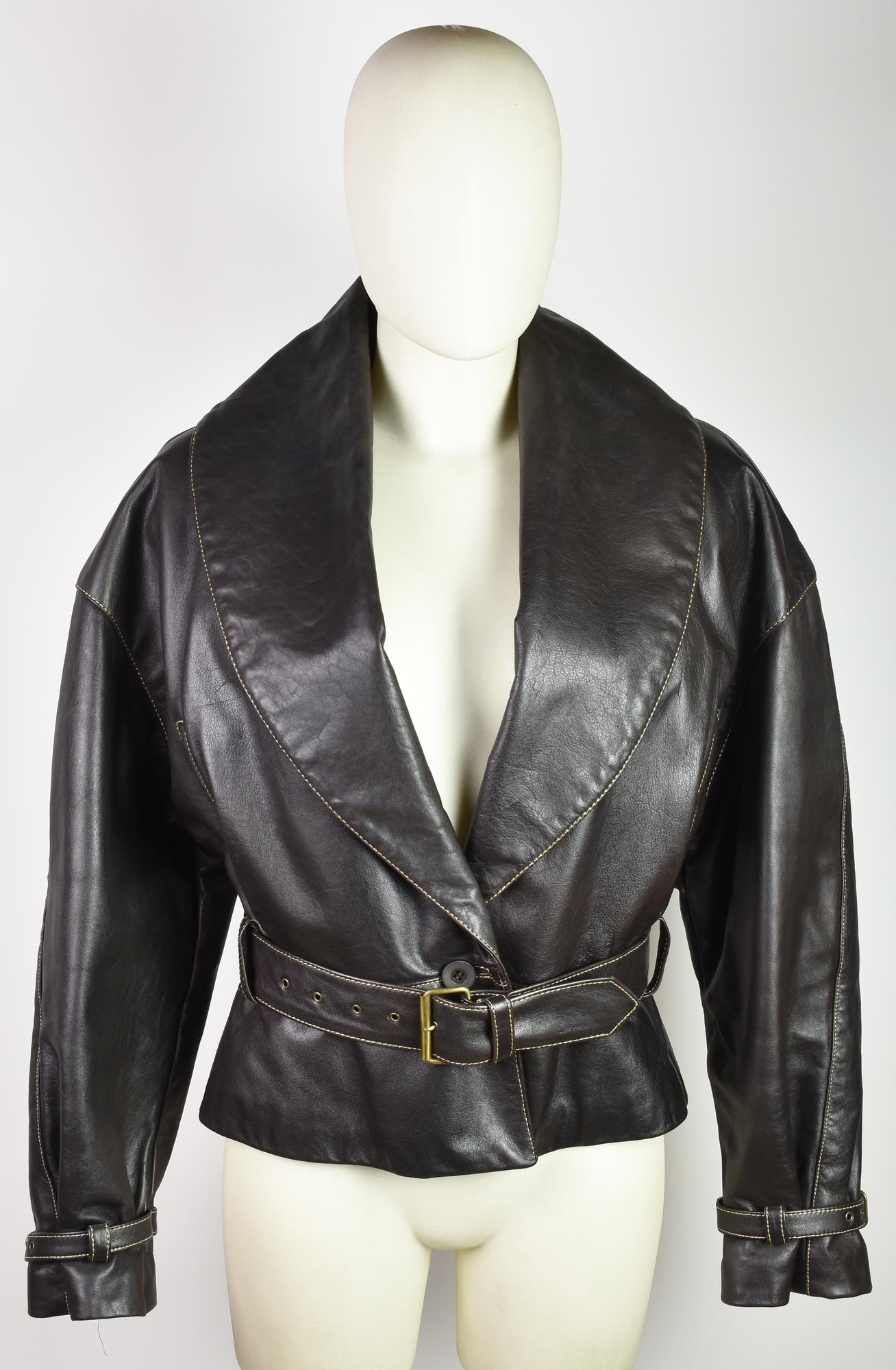 Byblos LEATHER JACKET DESCRIPTION: Dark brown leather jacket with contrast...