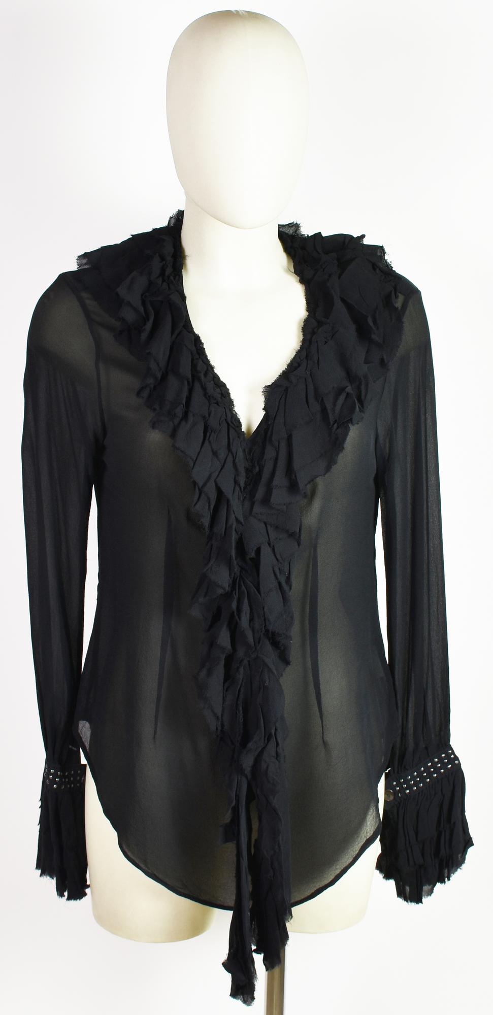 Anna Molinari SILK SHIRT DESCRIPTION: Black silk shirt with ruffle detail on...