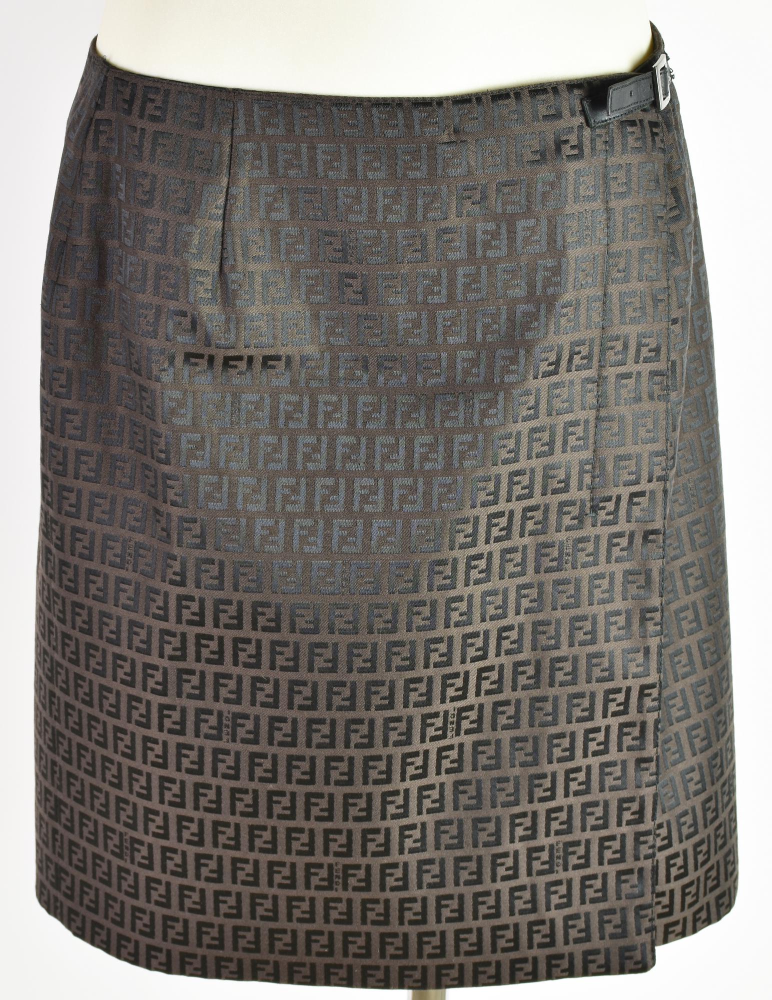 Fendi WRAP SKIRT DESCRIPTION: Wrap skirt with Zucca monogram pattern. Size 44...