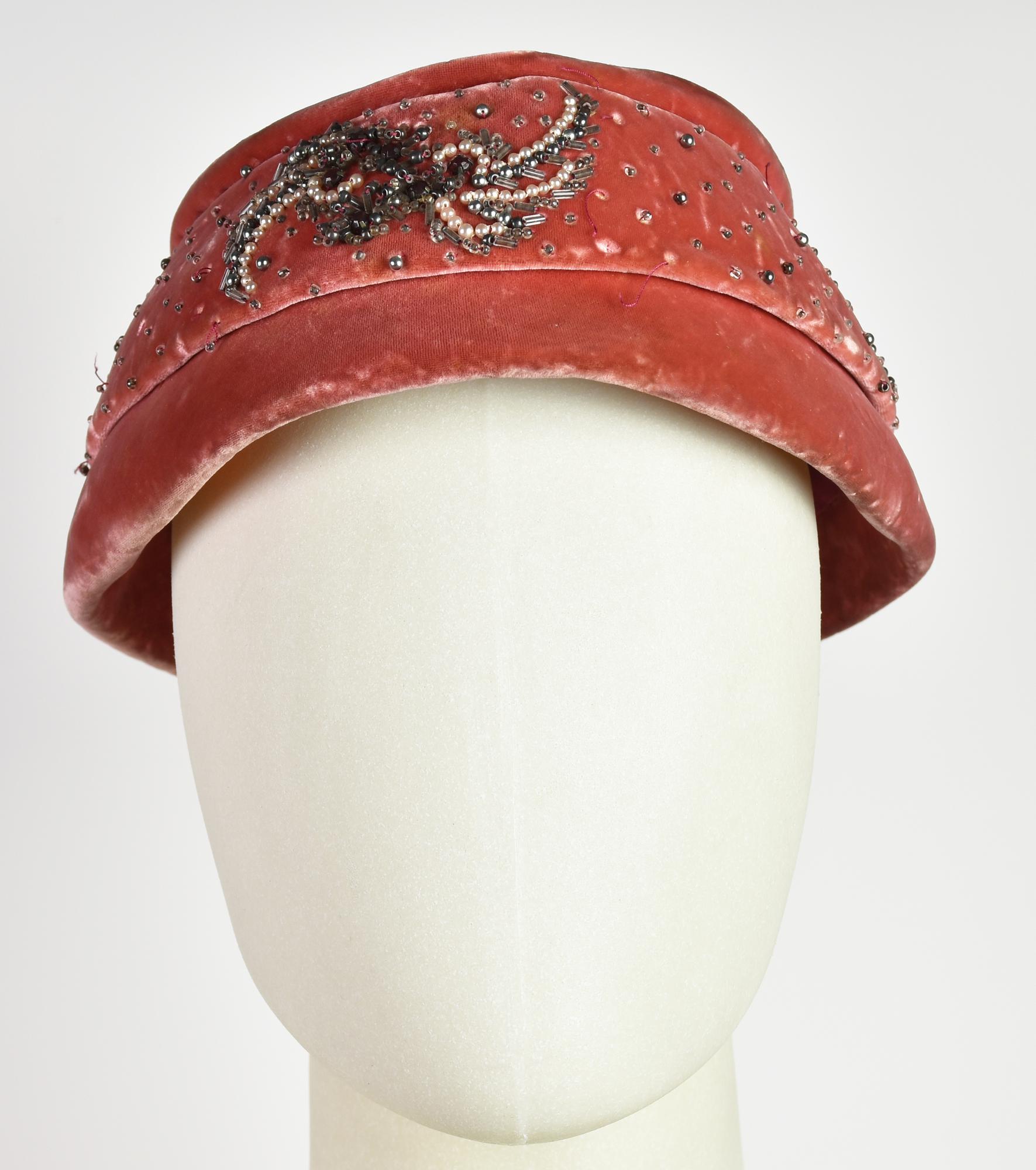 Balmaine VELVET HAT DESCRIPTION: Strawberry pink velvet hat, beaded...