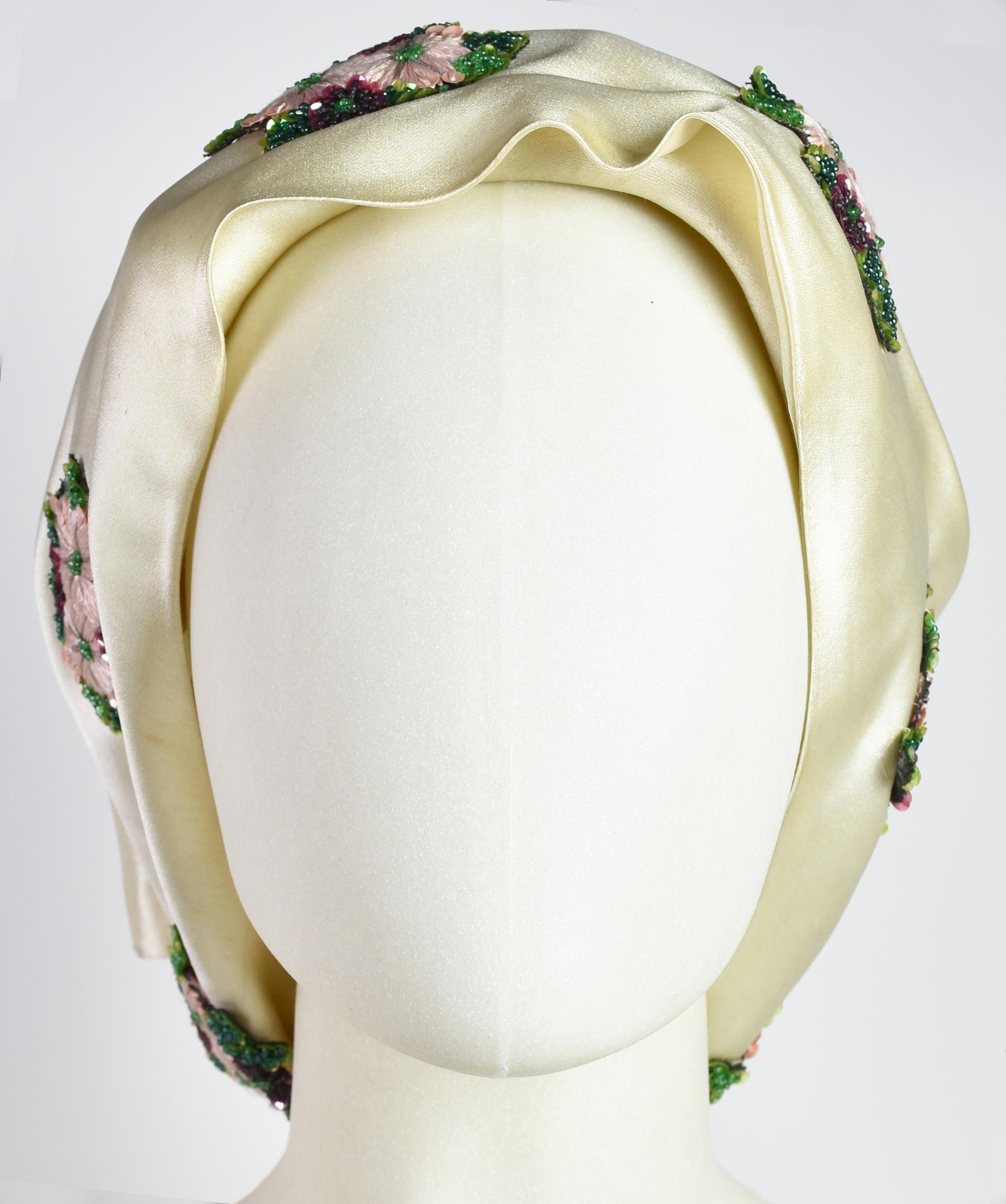 Jean Patou HEAD SCARF DESCRIPTION: Evening head scarf in ecru satin with...