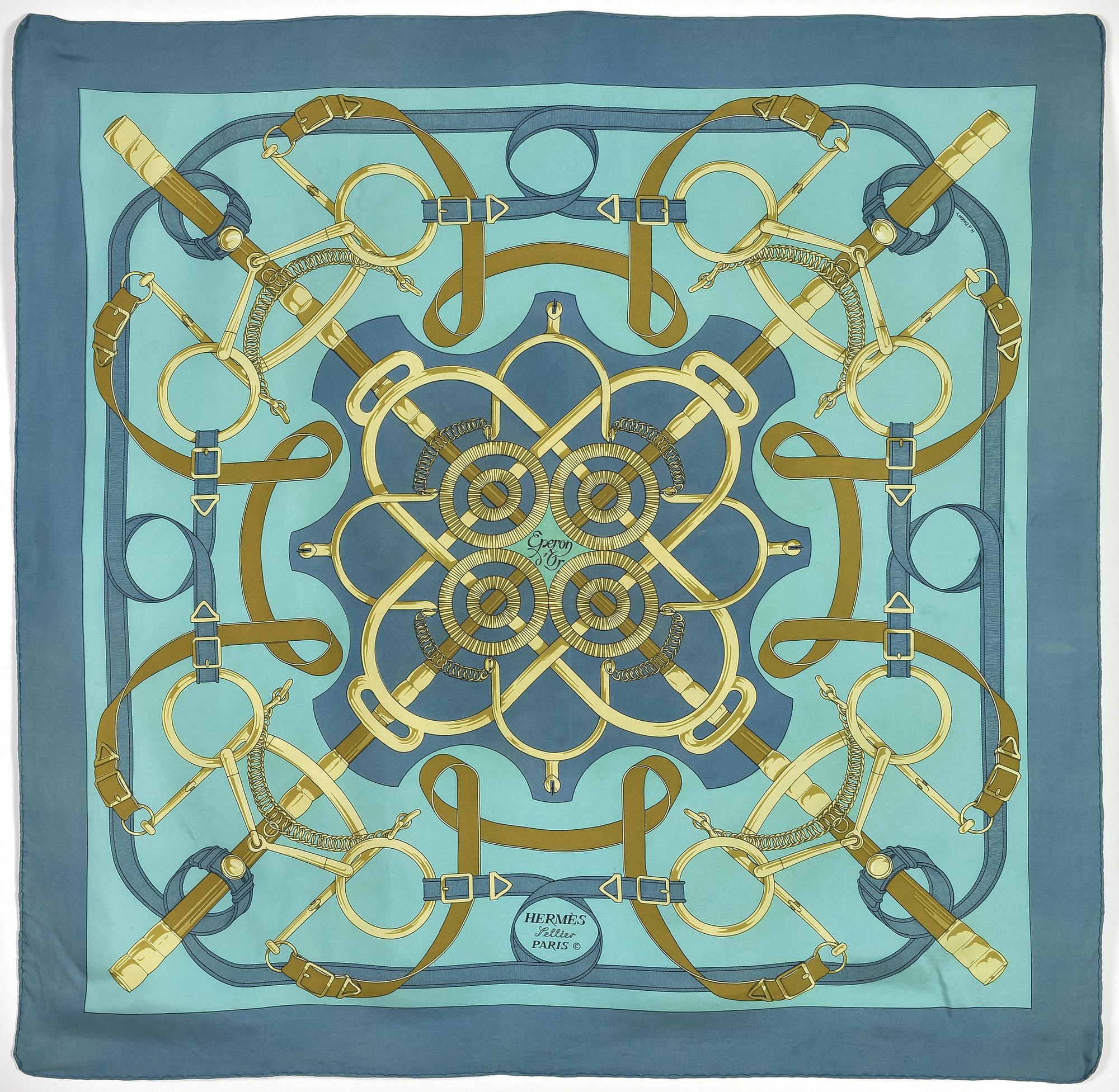 Hermes FOULARD 'EPERON D'OR' DESCRIPTION: Silk scarf, designed by artist...