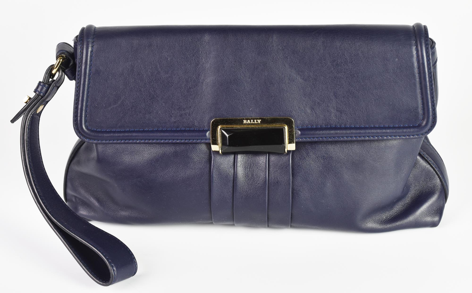 Bally BLUE LEATHER CLUTCH DESCRIPTION: Blue leather clutch with wrist strap...