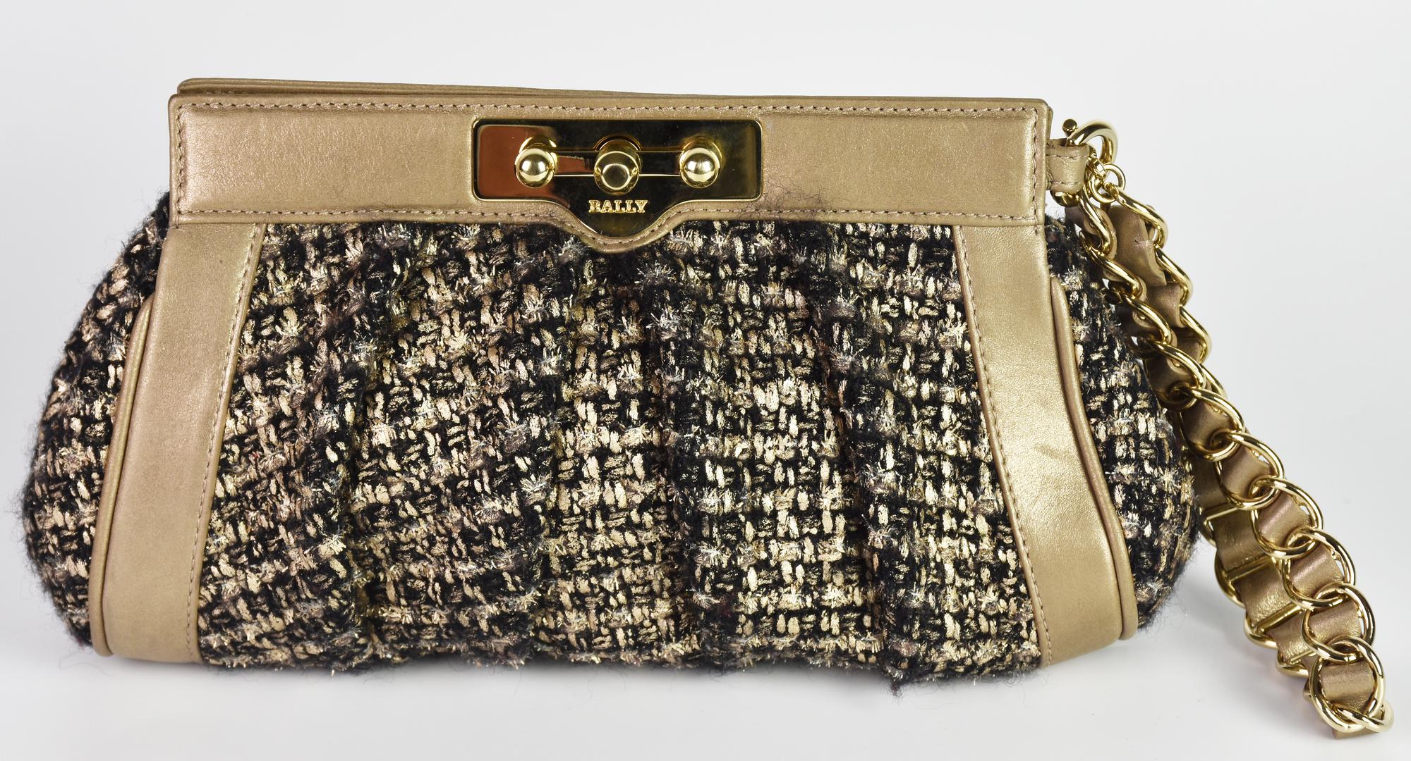 Bally CLUTCH DESCRIPTION: Fabric clutch with champagne leather inserts and...