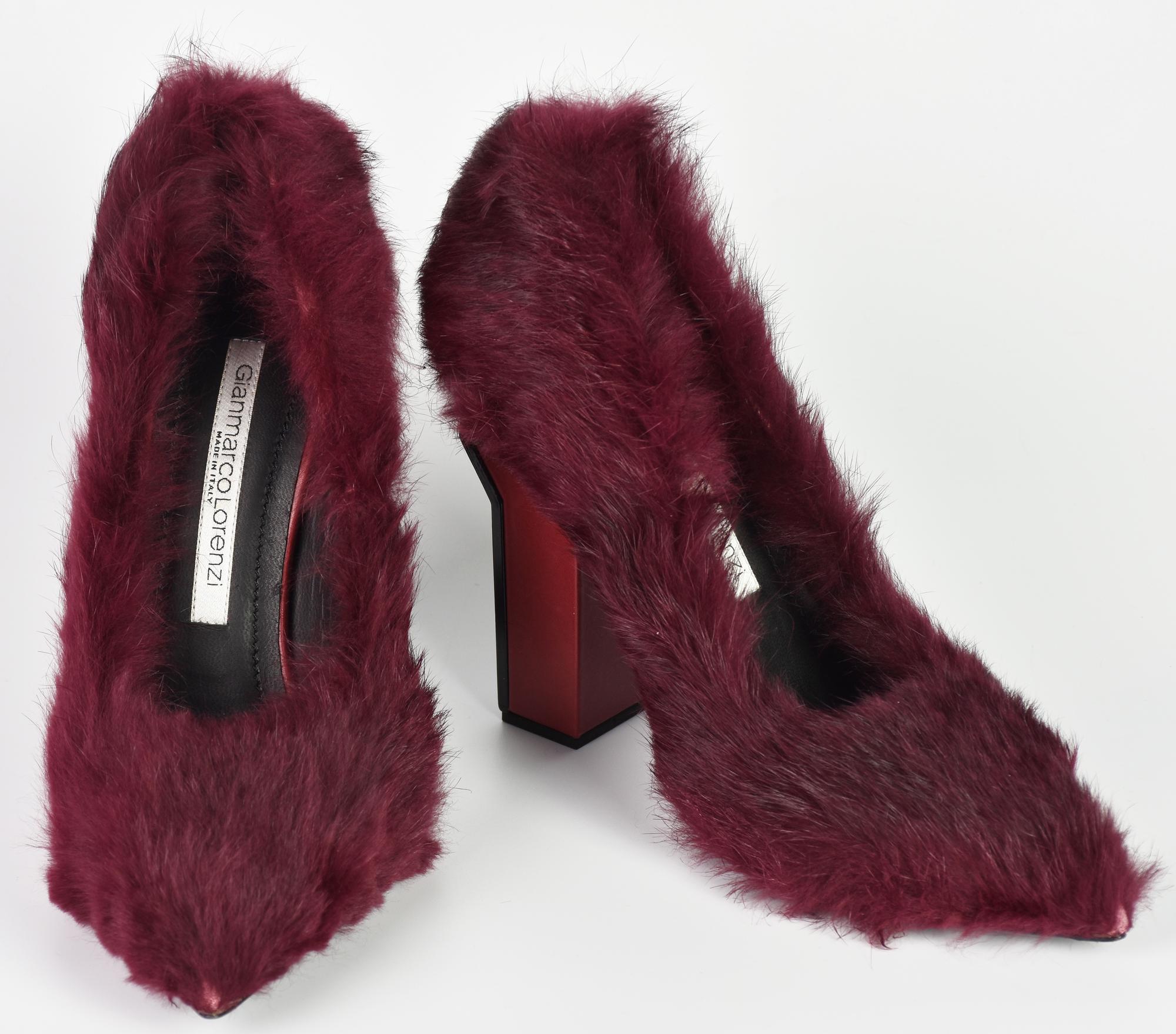 Gianmarco Lorenzi FUR PUMP DESCRIPTION: Bordeaux genuine lapin fur-covered...