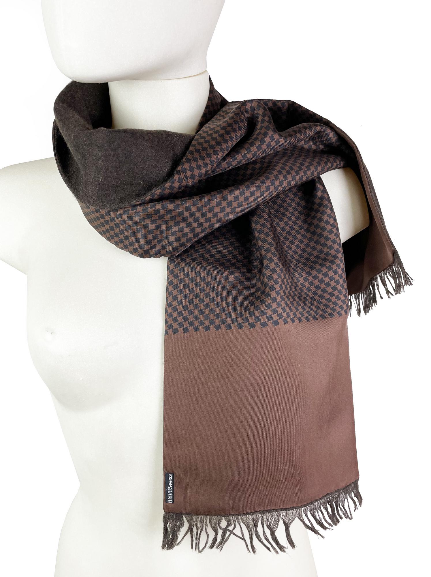 Hermes BLACK AND BROWN SCARF DESCRIPTION: Silk and wool scarf. Length cm 135....