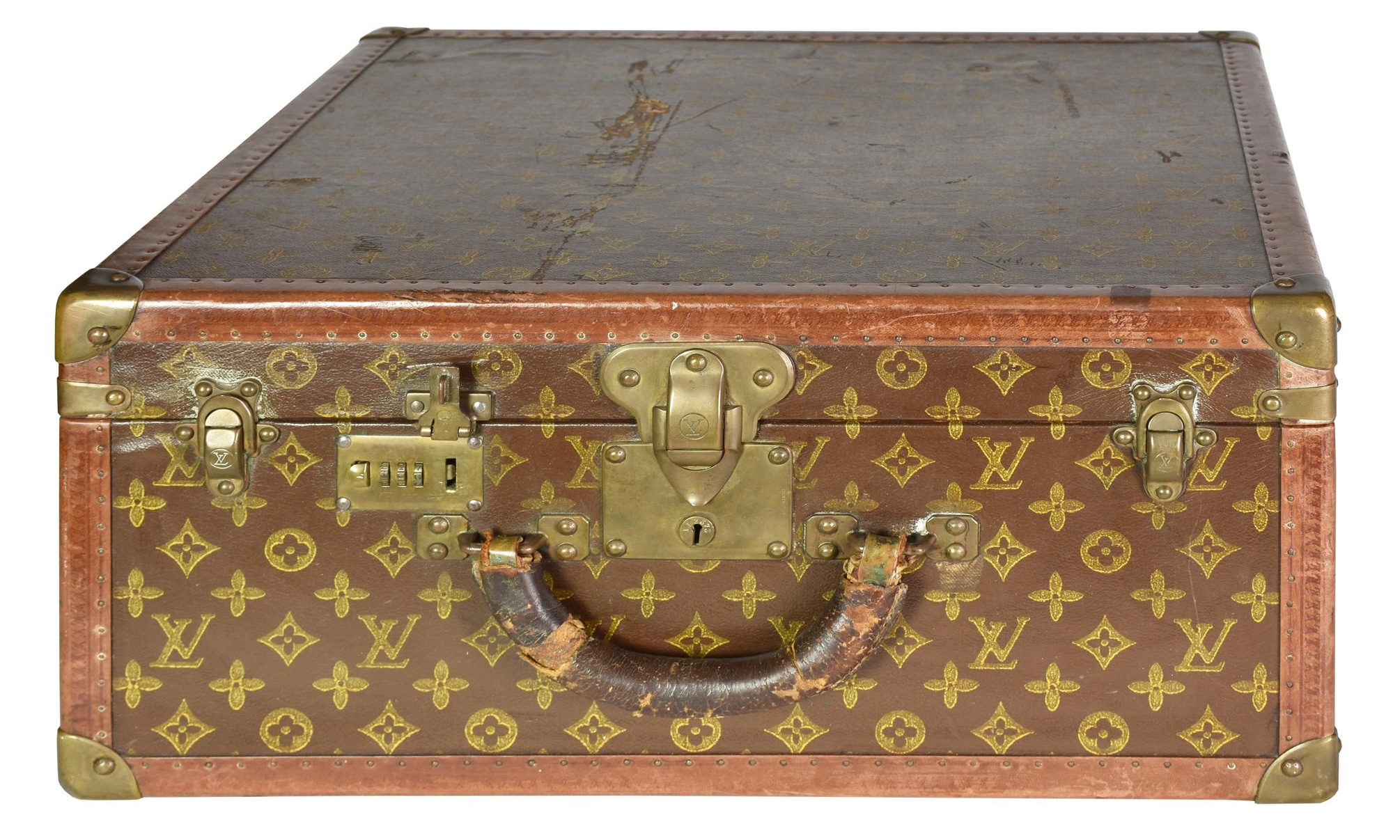 Louis Vuitton MALLE DESCRIPTION: Vintage wooden travel trunk, covered in...