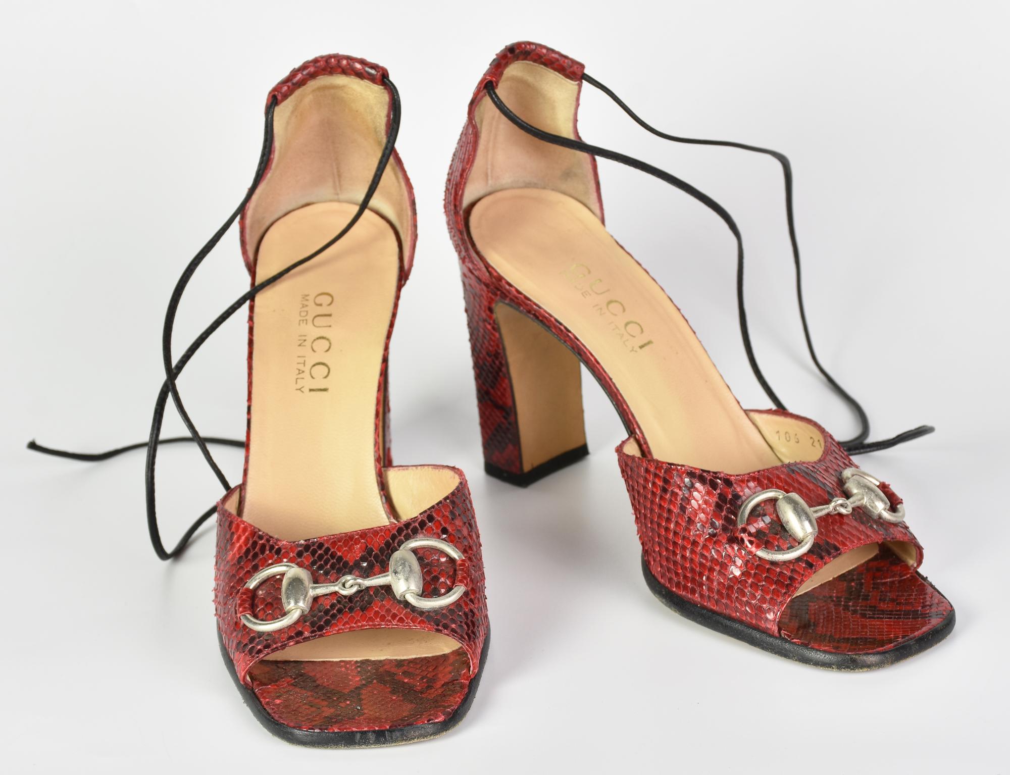 Gucci PHYTON SANDALS DESCRIPTION: Python sandals with ankle strap and...