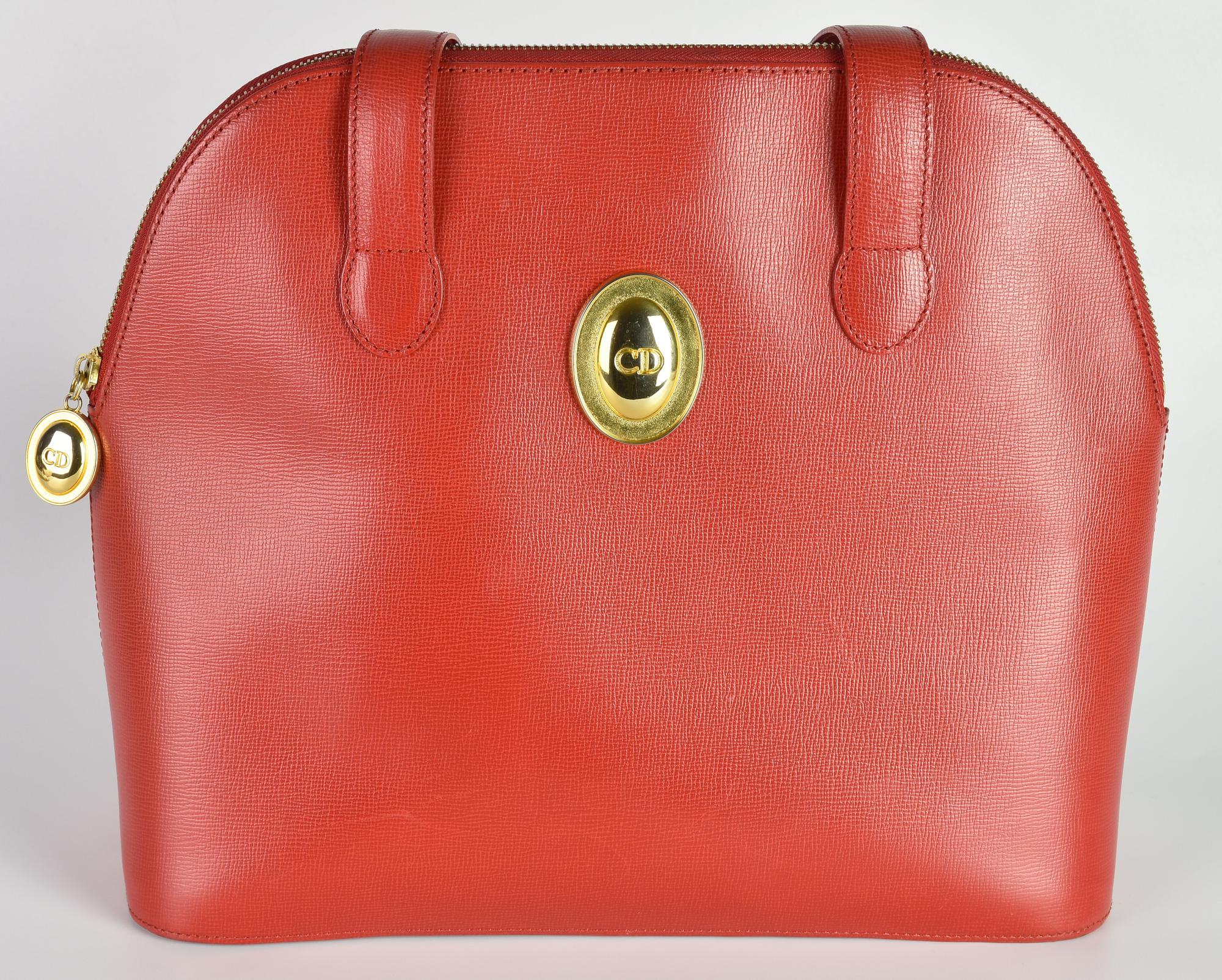 Christian Dior VINTAGE BAG DESCRIPTION: Red leather shoulder bag with double...