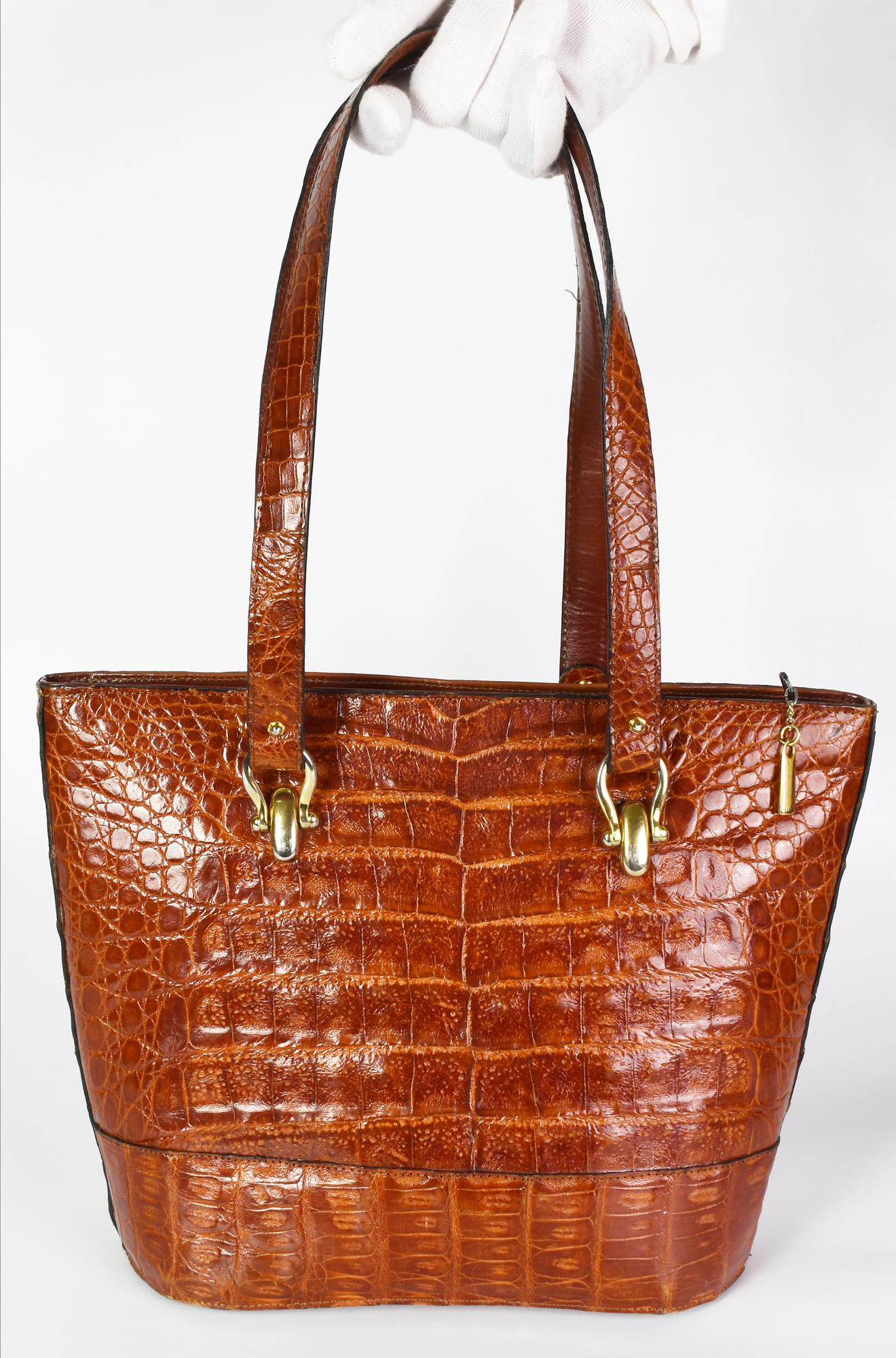 CROCODILE SHOPPER BAG DESCRIPTION: Shopper bag in caramel crocodile leather...