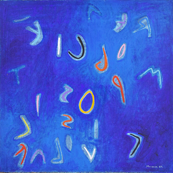 Renzo Nucara (1955) SCRITTURA, 1989 acrilico su masonite, cm 30x30 firma e...