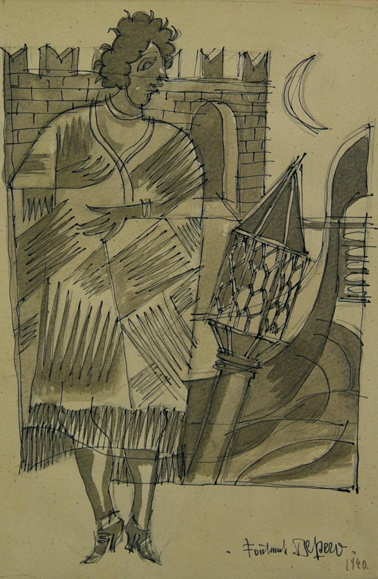 Fortunato Depero (1892 - 1960) LA VENEZIANA, 1940 grafite, inchiostro blu e...