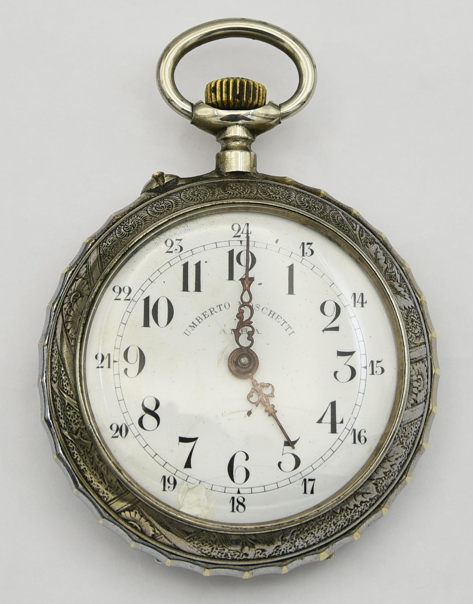 Orologio da tasca in metallo, Umberto Moschetti Alba, primi 900, Ref. 1228404...