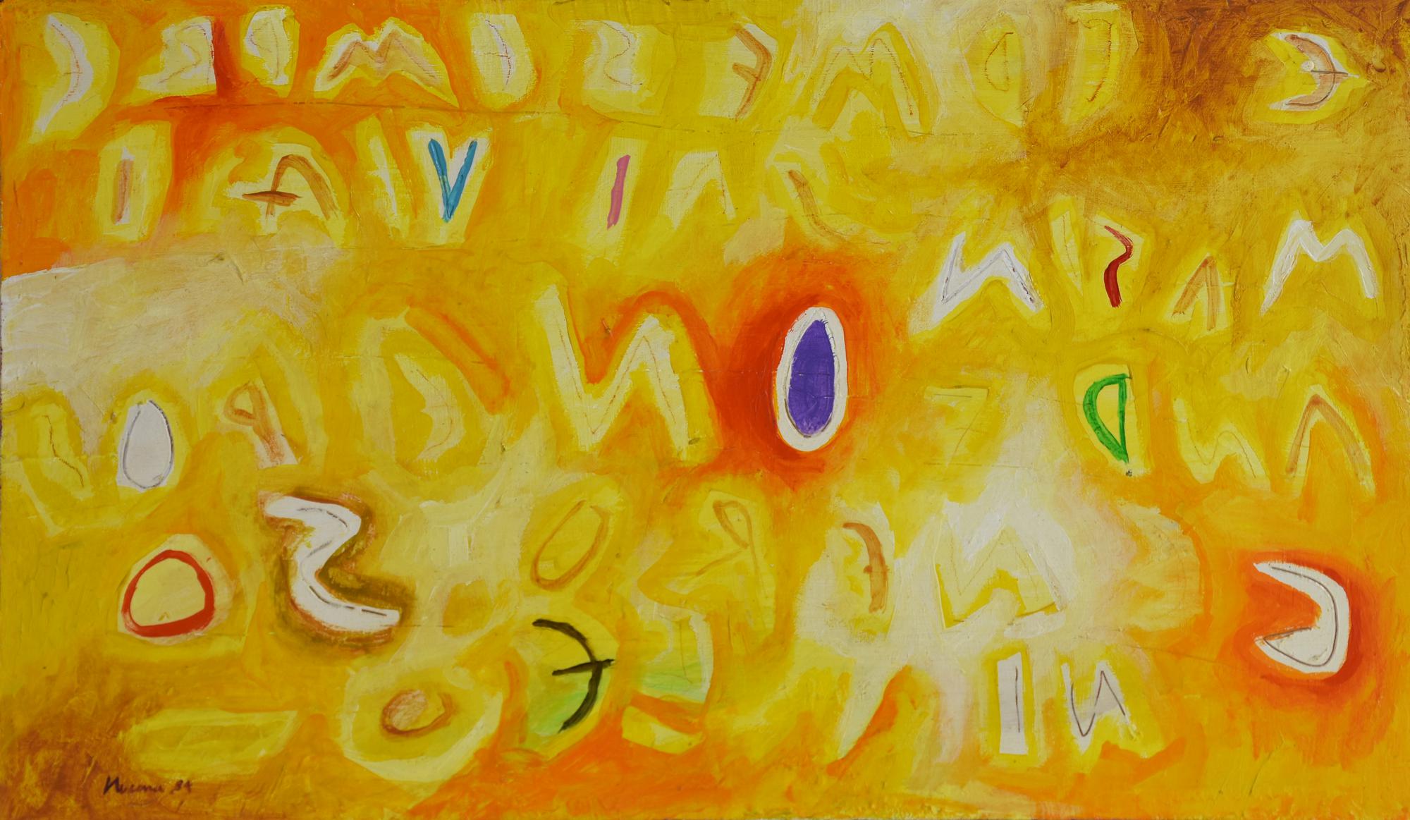 Renzo Nucara (1955) SCRITTURA, 1984 acrilico su masonite, cm 30x50 firma e...