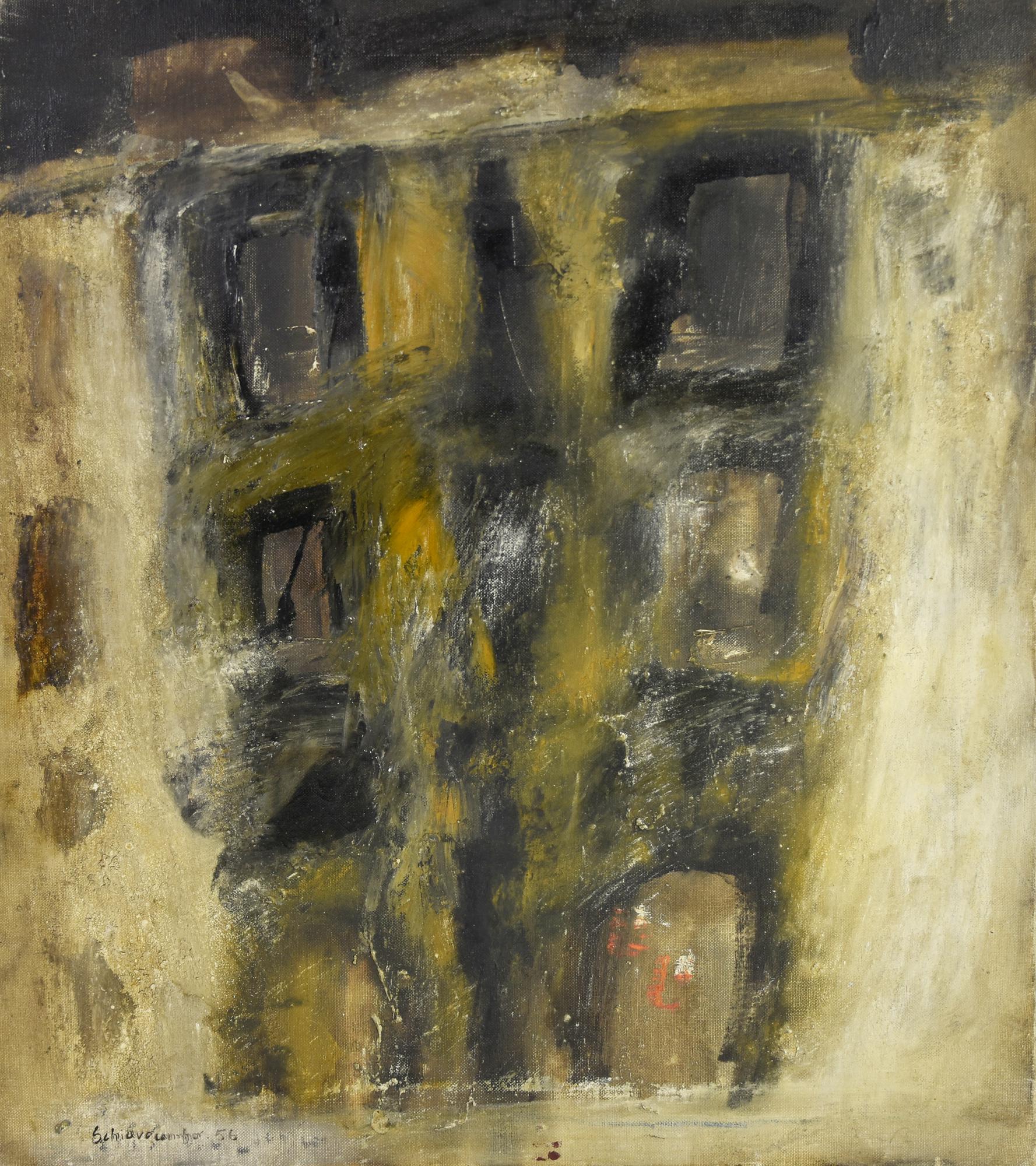 Paolo Schiavocampo (1924) CASA DI MILANO, 1956 olio su tela, cm 65x54 firma,...