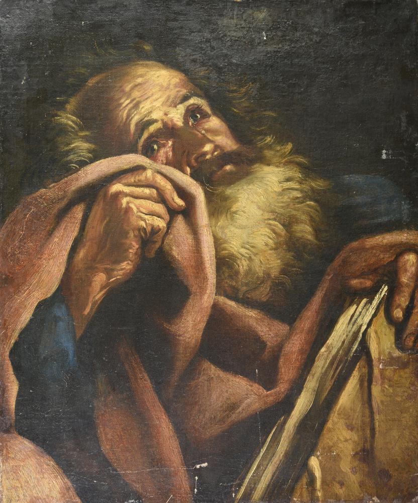 Scuola Napoletana del XVII secolo SAN PIETRO PENITENTE olio su tela, cm 58X47,7