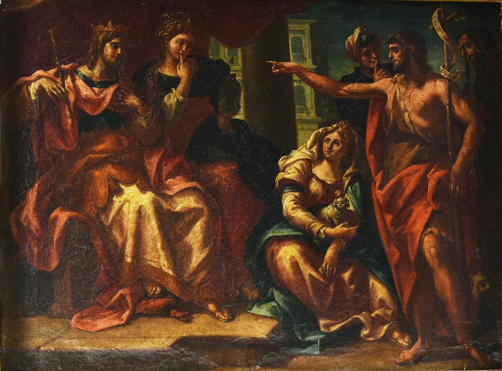 Scuola del XVIII secolo SCENA BIBLICA olio su tela, cm 39x49