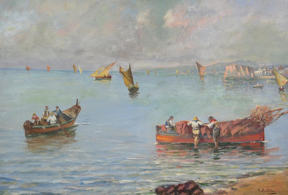 Attilio Pratella MARINA olio su cartone, cm 38,5x58,5 firma