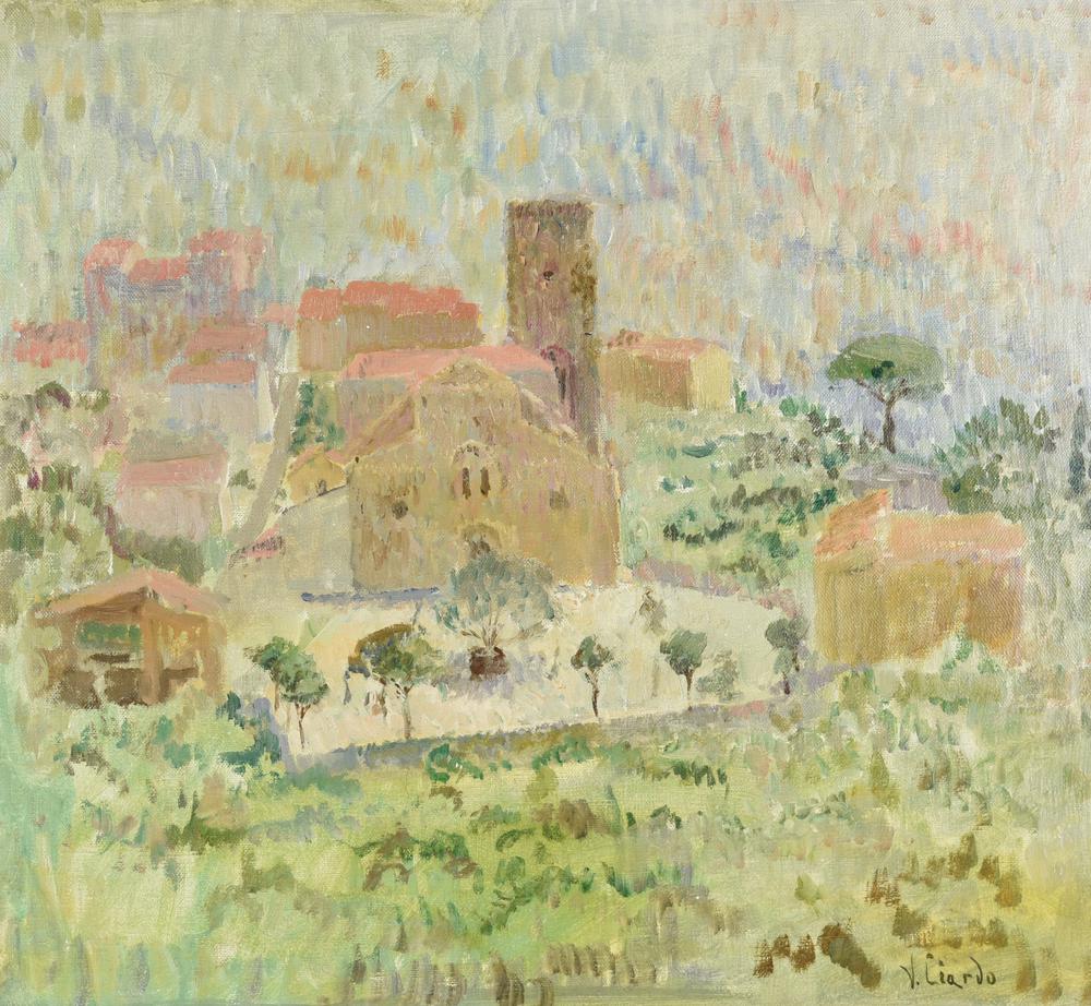 Vincenzo Ciardo CHIESETTA DI CAMPAGNA, anni ’50 olio su tela, cm 38,2x41,3...