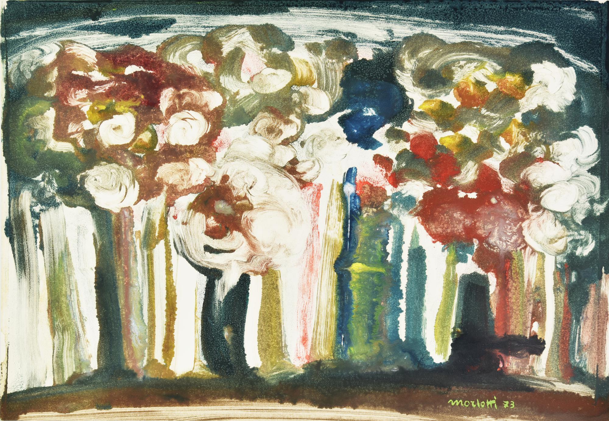 Morlotti Ennio (a firma) (1910 - 1992) ALBERI, 1973 tempera su carta, cm...