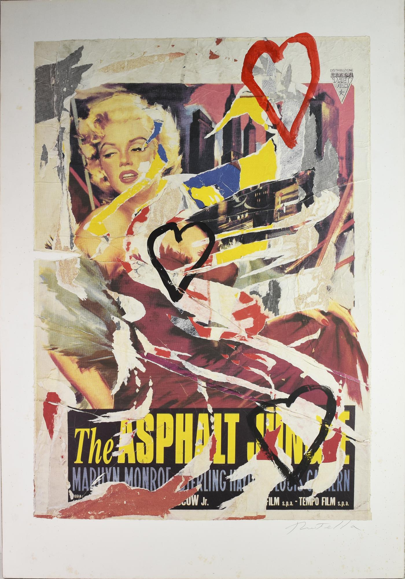 Mimmo Rotella (1918 - 2006) MARYLIN I CUORI, 1998 serigrafia decollage con...