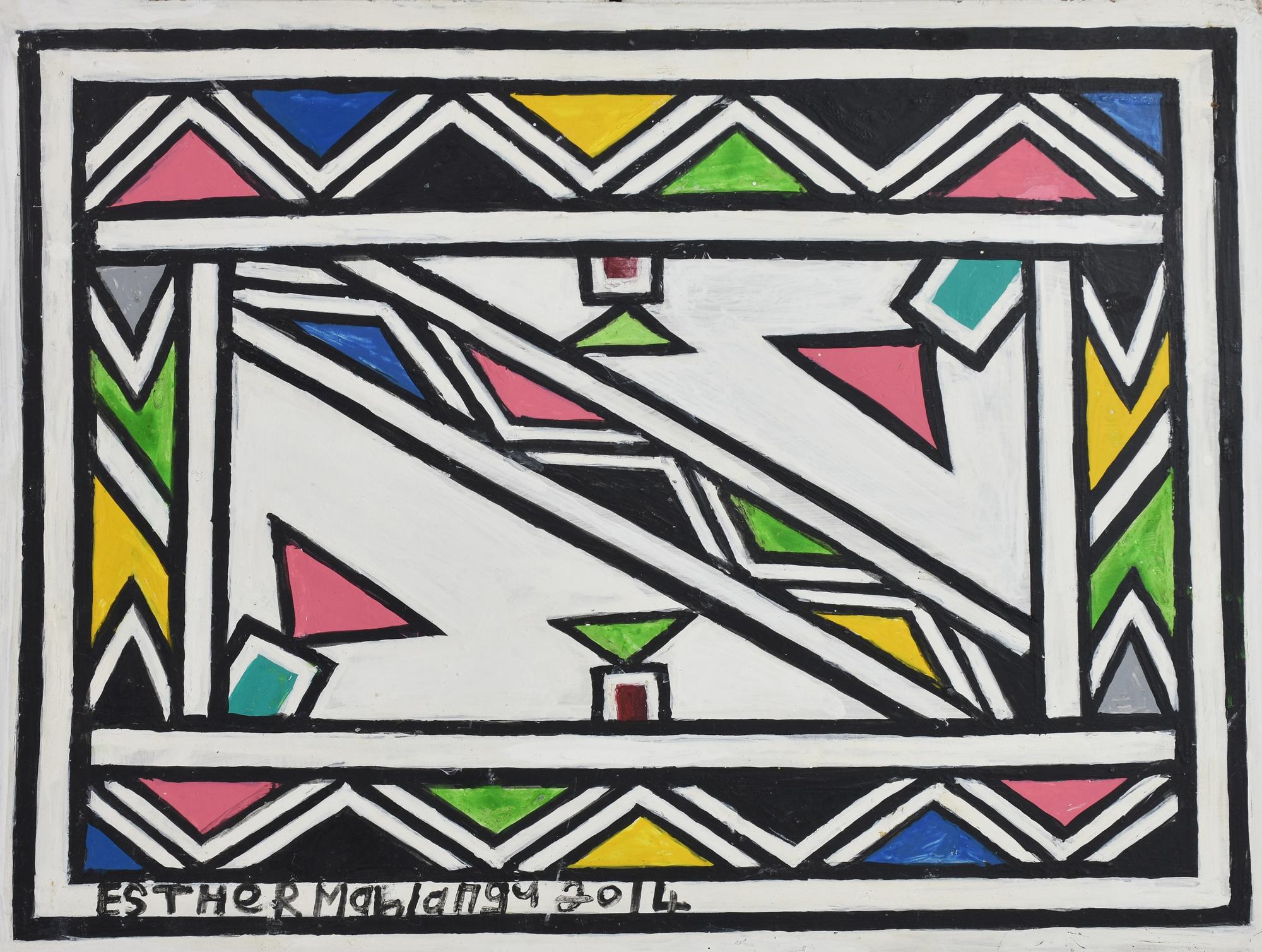 Esther Mahlangu (1935) SENZA TITOLO, 2014 acrilico su pavatex, cm 30,5x41,4...