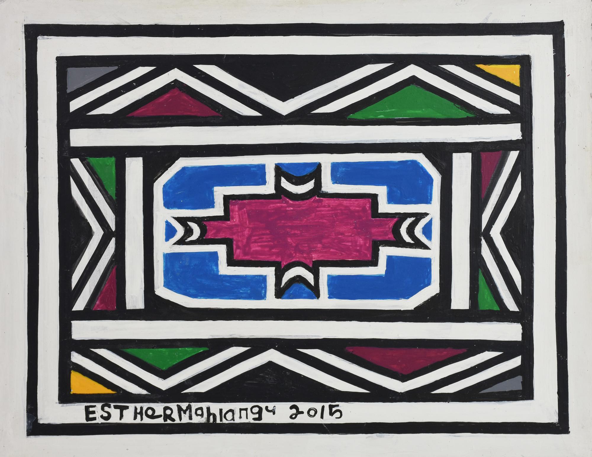 Esther Mahlangu (1935) SENZA TITOLO, 2015 acrilico su pavatex, cm 31x41 firma...