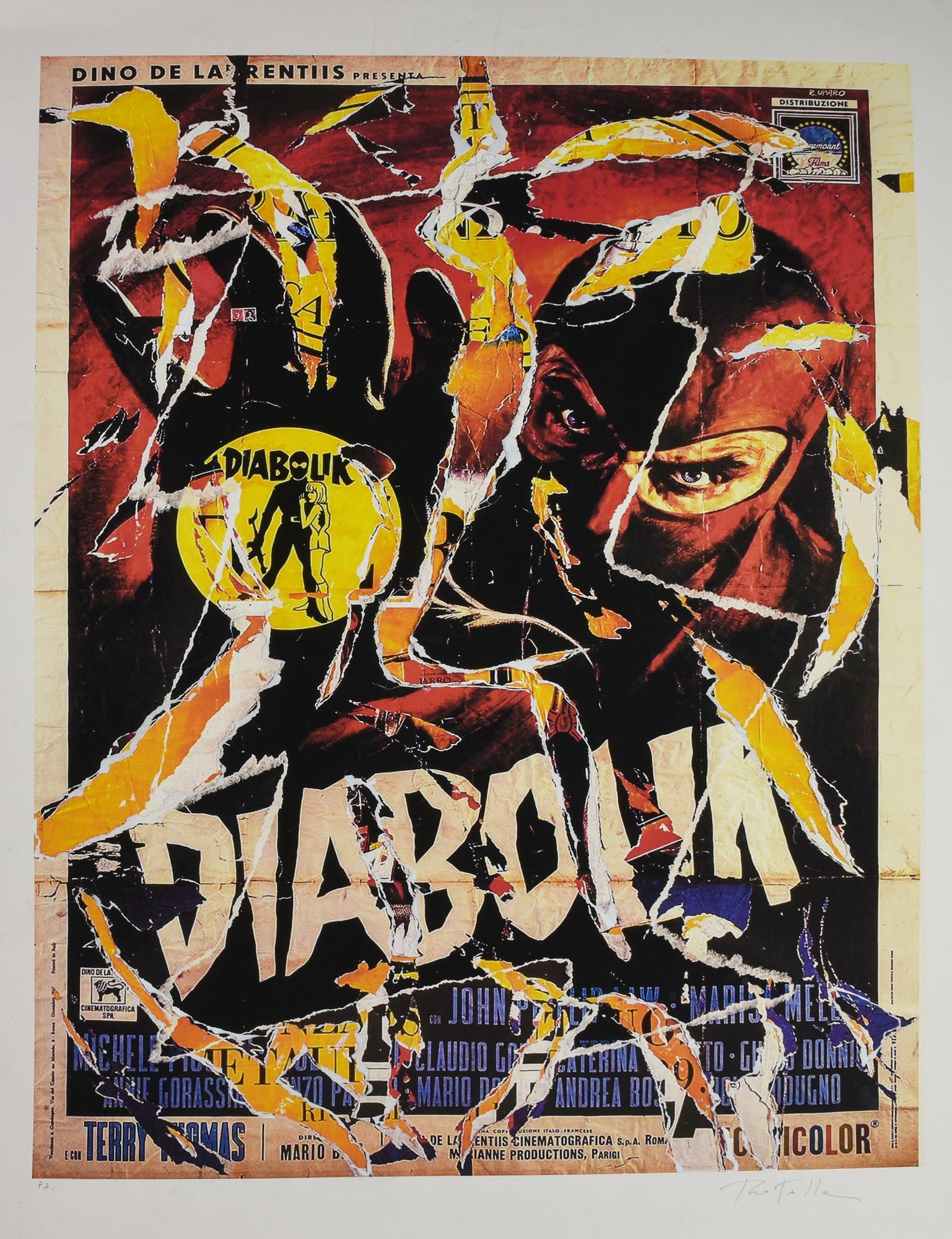 Mimmo Rotella (1918 - 2006) DIABOLIK serigrafia e decollage, cm 100x70; es....