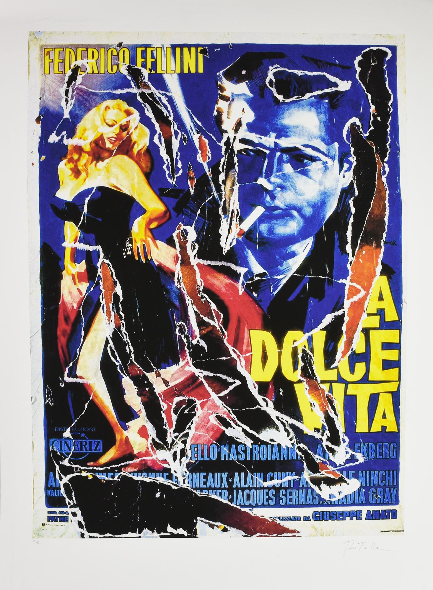 Mimmo Rotella (1918 - 2006) LA DOLCE VITA serigrafia e decollage, cm 100x70;...