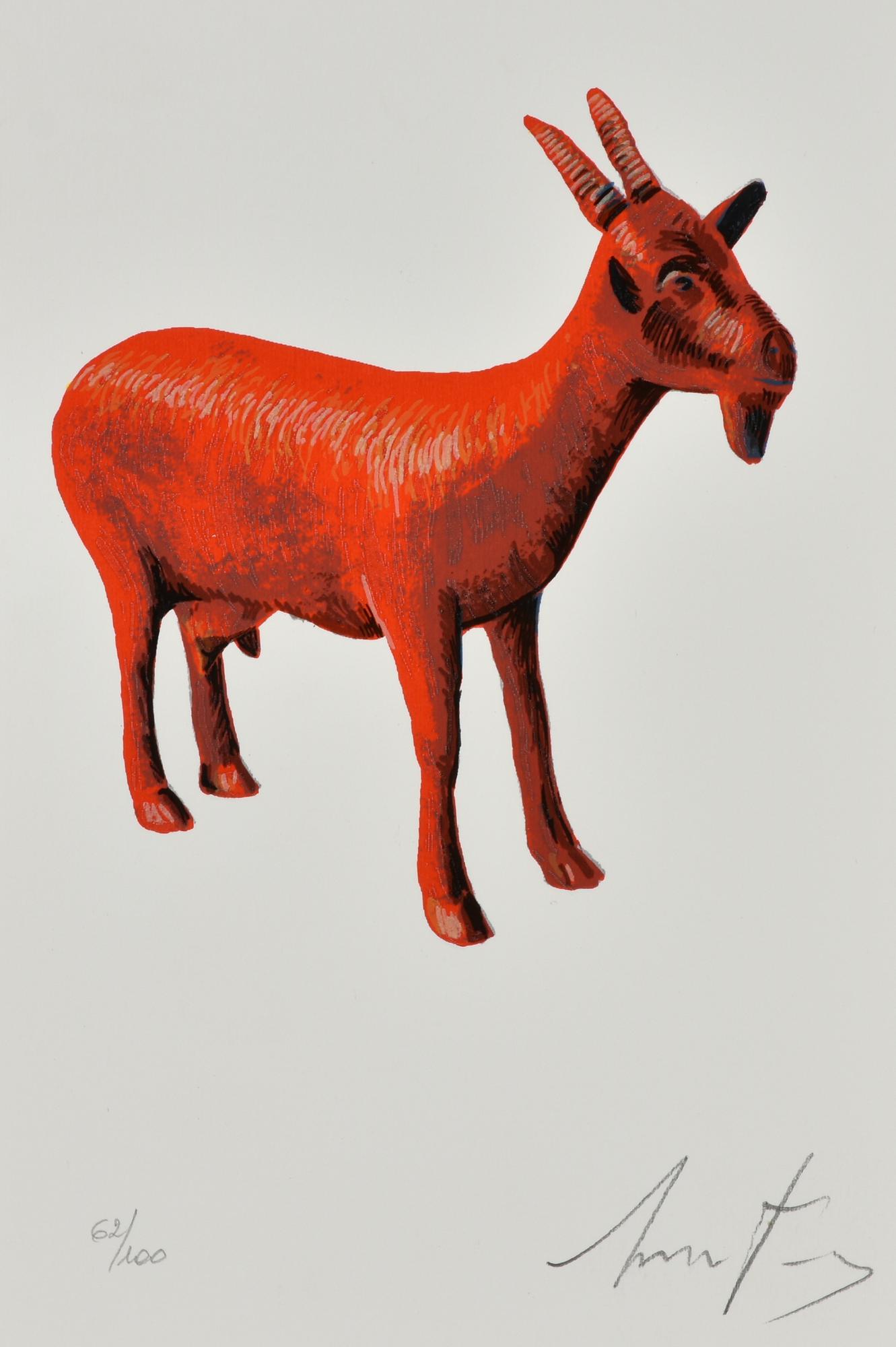 William Sweetlove (1949) CLONED RED GOAT serigrafia su cartoncino, cm...