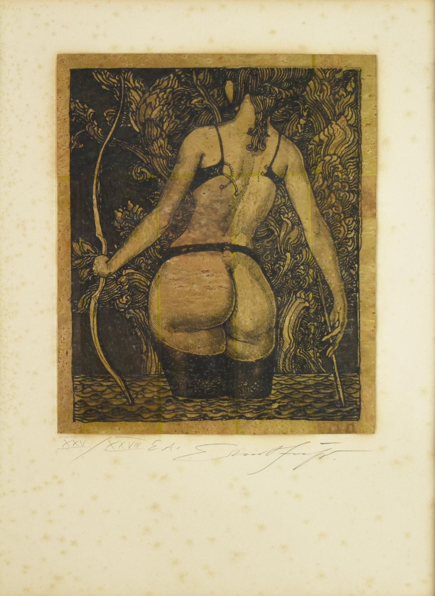 Ernst Fuchs (1930 - 2015) DIANA II, 1974 acquatinta, cm 21x28, su foglio cm...