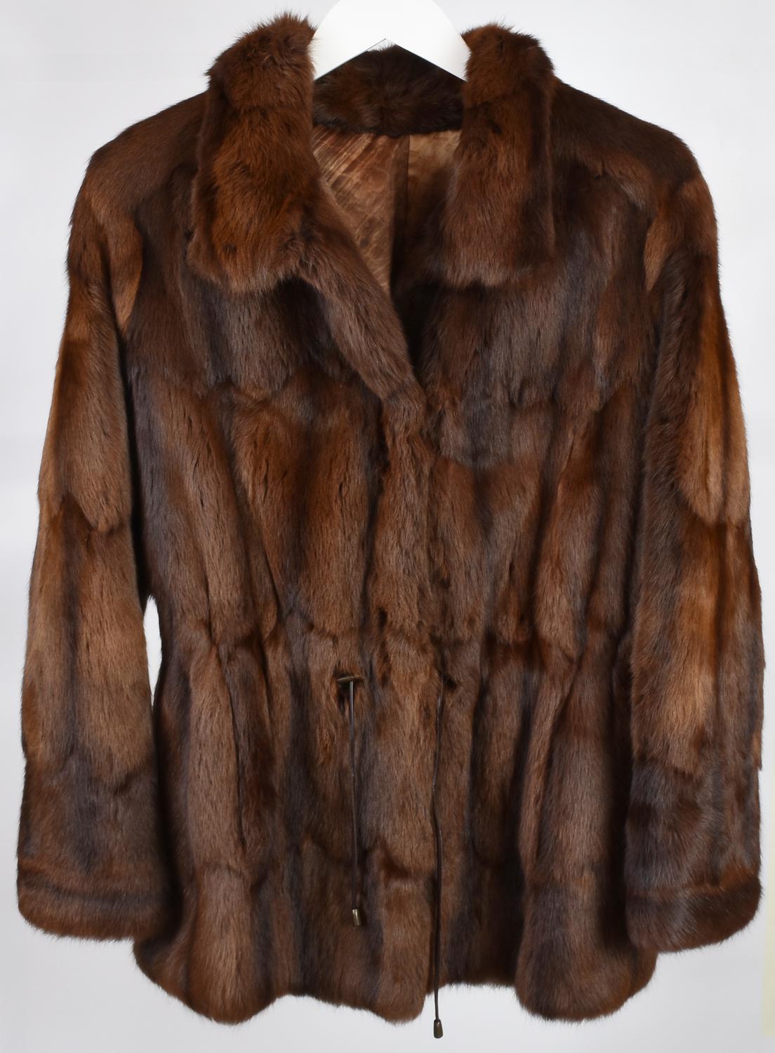 MINK FUR DESCRIPTION: Mink fur jacket with a drawstring waist and fabric...