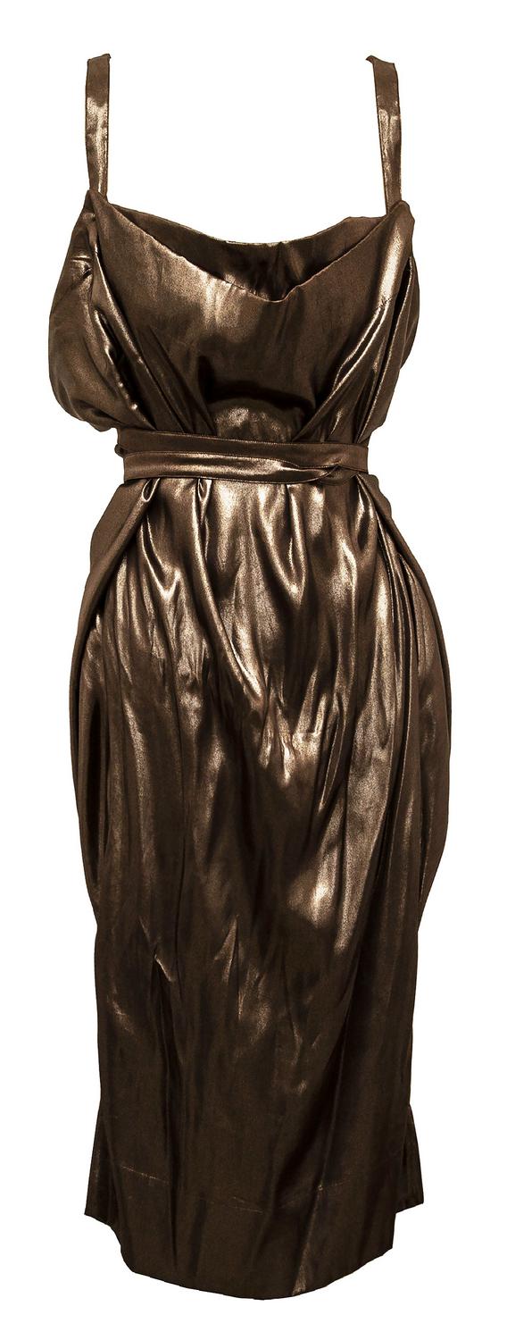 Vivienne Westwood AMPHORE DRESS Description: Low-cut dress in shiny bronze...