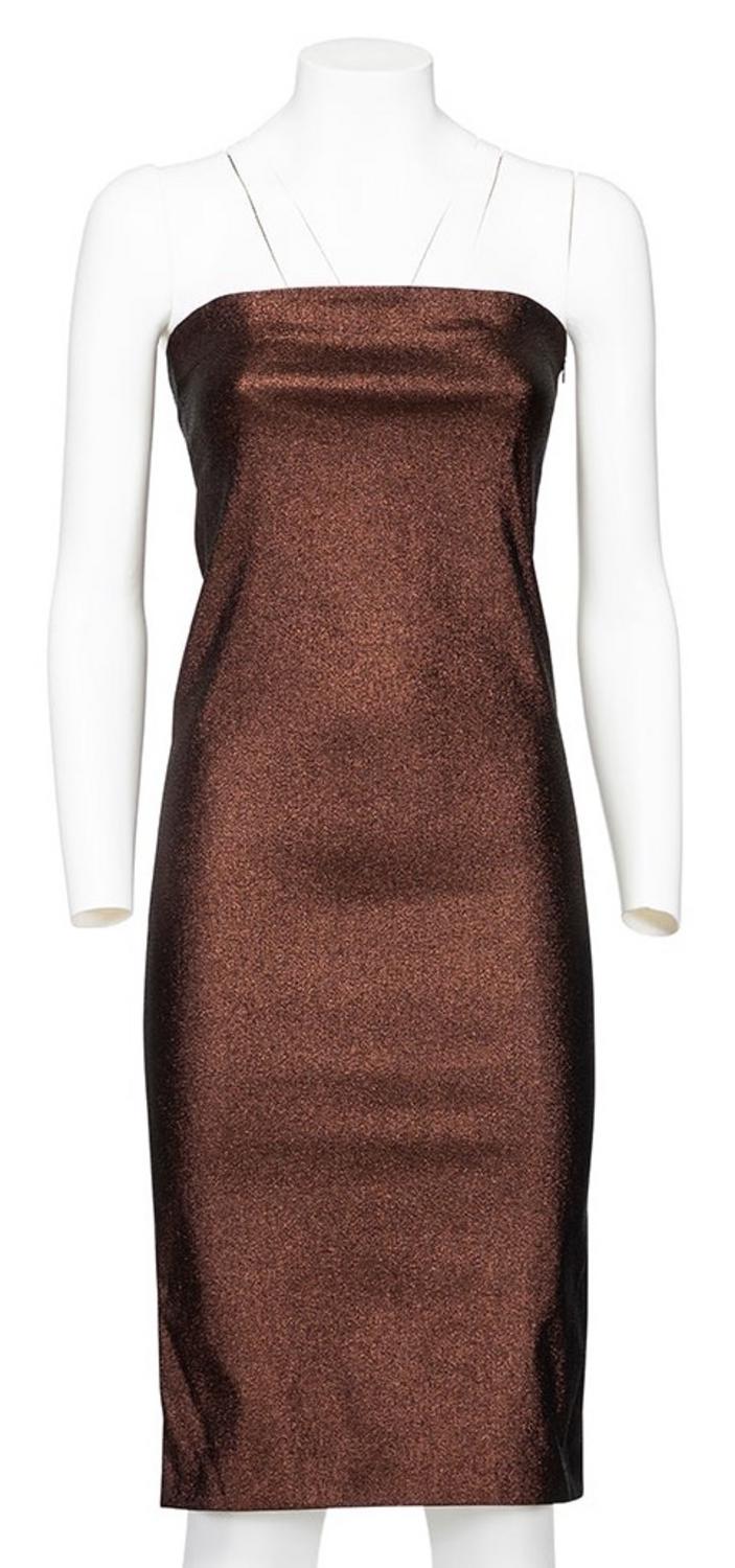 Gucci By Tom Ford ICONIC STRAPLESS LUREX PENCIL DRESS DESCRIPTION: Iconic...