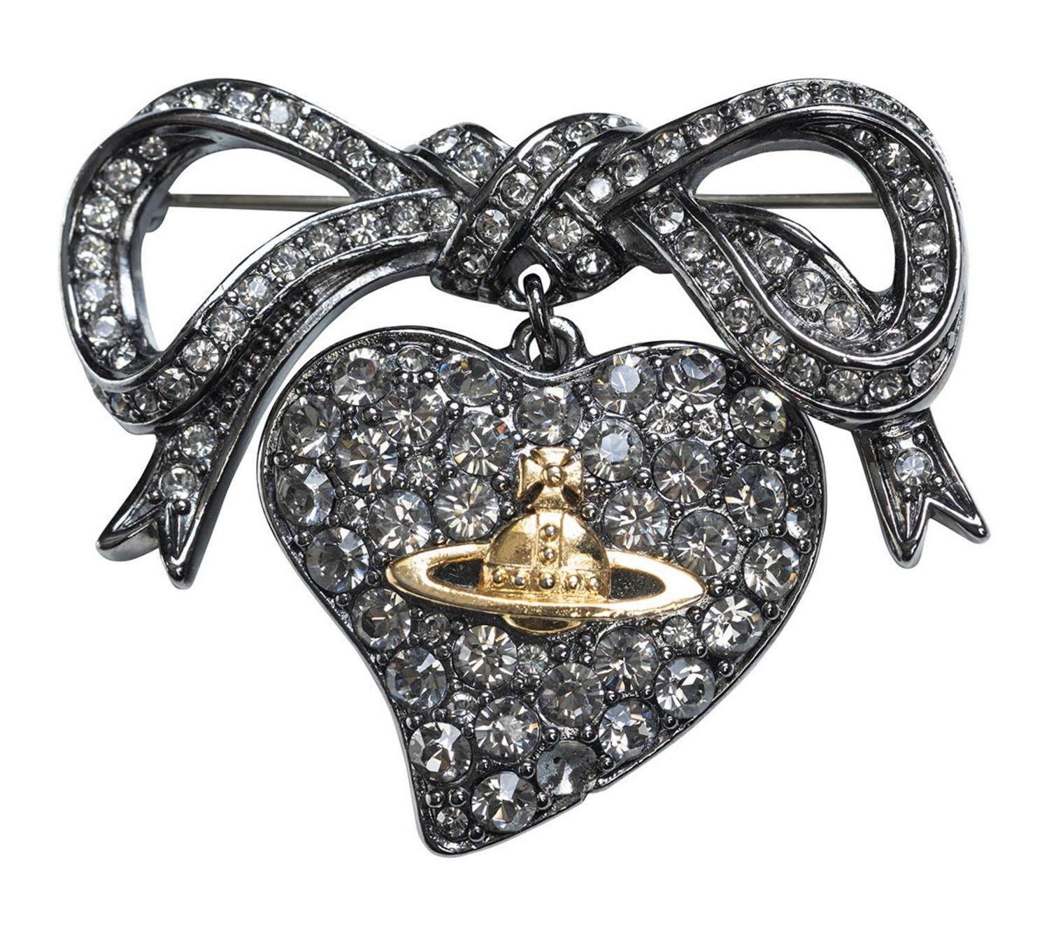 VIVIENNE WESTWOOD Heart and bow rhinestones brooch DESCRIPTION: Heart and bow...