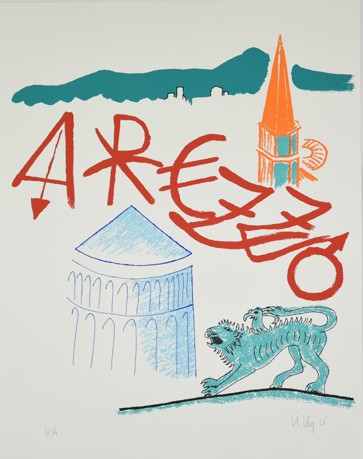 Jaques Villegle' AREZZO serigrafia, cm 65x50; es. P.A. firma, tiratura e...