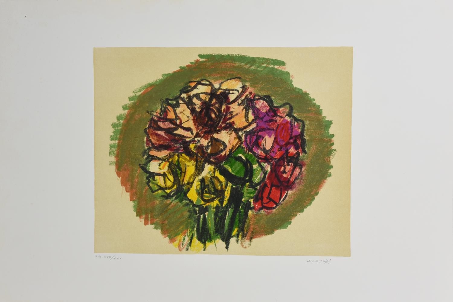 Ennio Morlotti FIORI litografia, cm 50x70; es. P.A. XVII/XXX firma e tiratura...