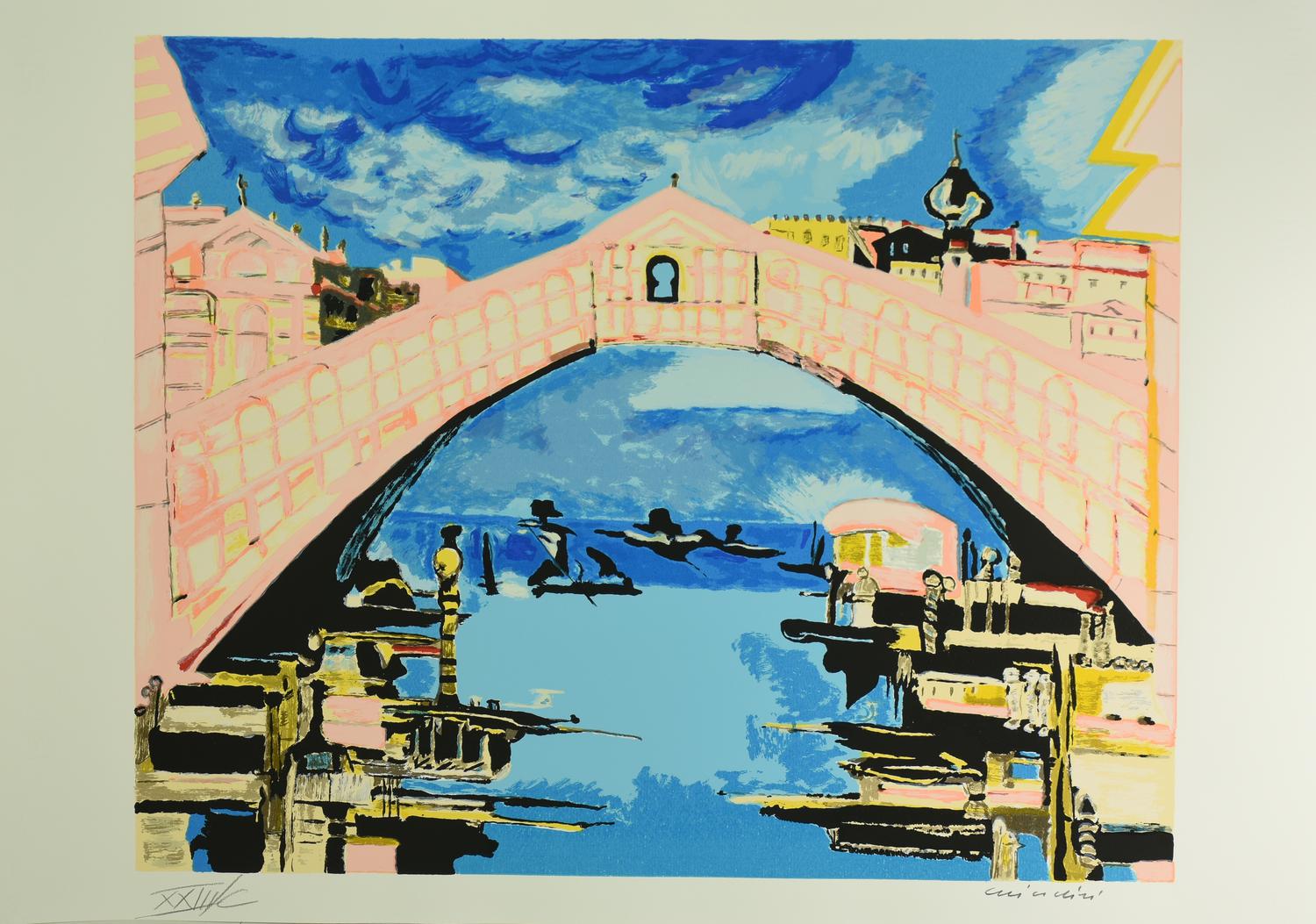 Remo Brindisi VENEZIA, PONTE DI RIALTO serigrafia, cm 50x70; es. XXIII/C...