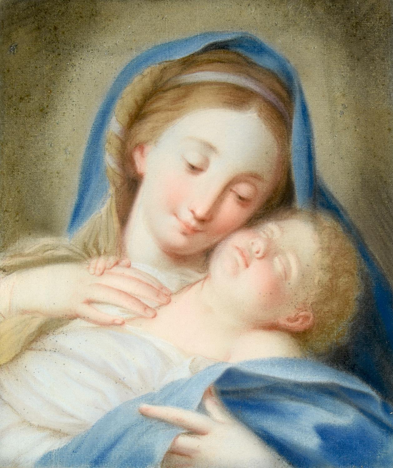 Ambito di Pompeo Girolamo Batoni, (1708 - 1787) MADONNA CON BAMBINO gessetto...