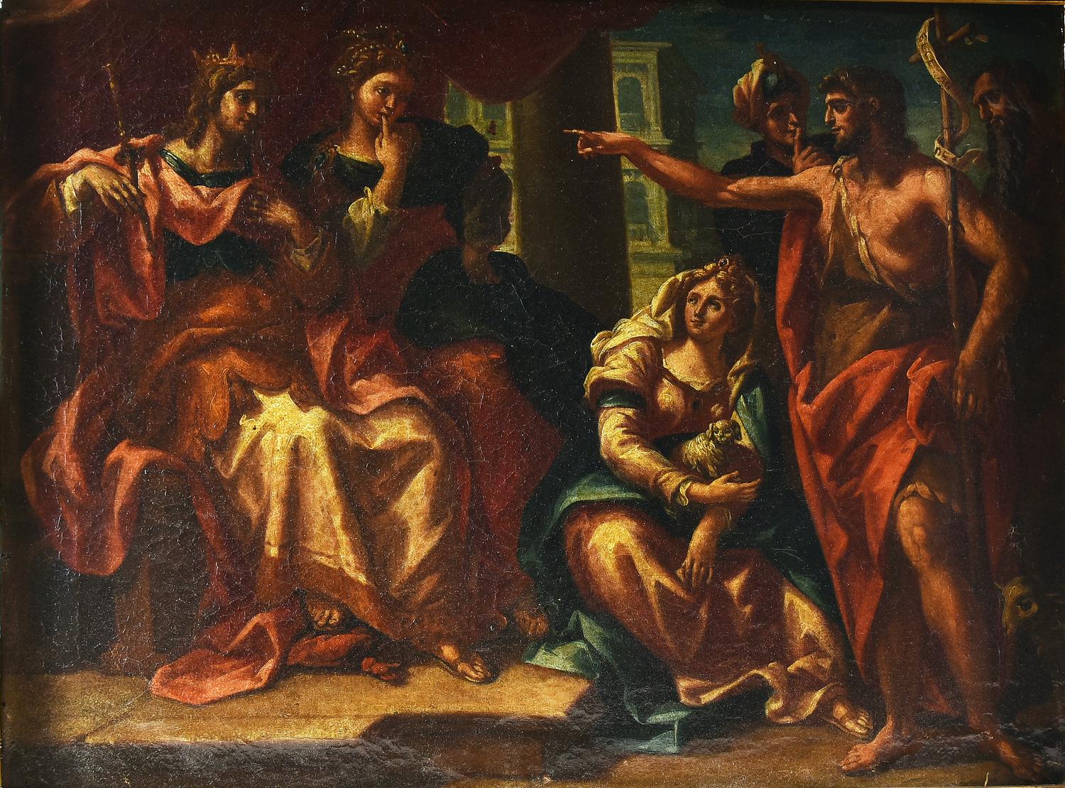 Scuola del XVIII secolo SCENA BIBLICA olio su tela, cm 39X49