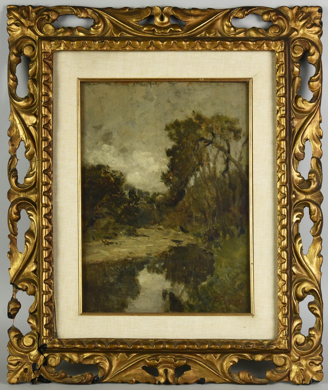 Eugenio Gignous, (1850 - 1906) PAESAGGIO olio su tavola, cm 31,9x23,1 firma