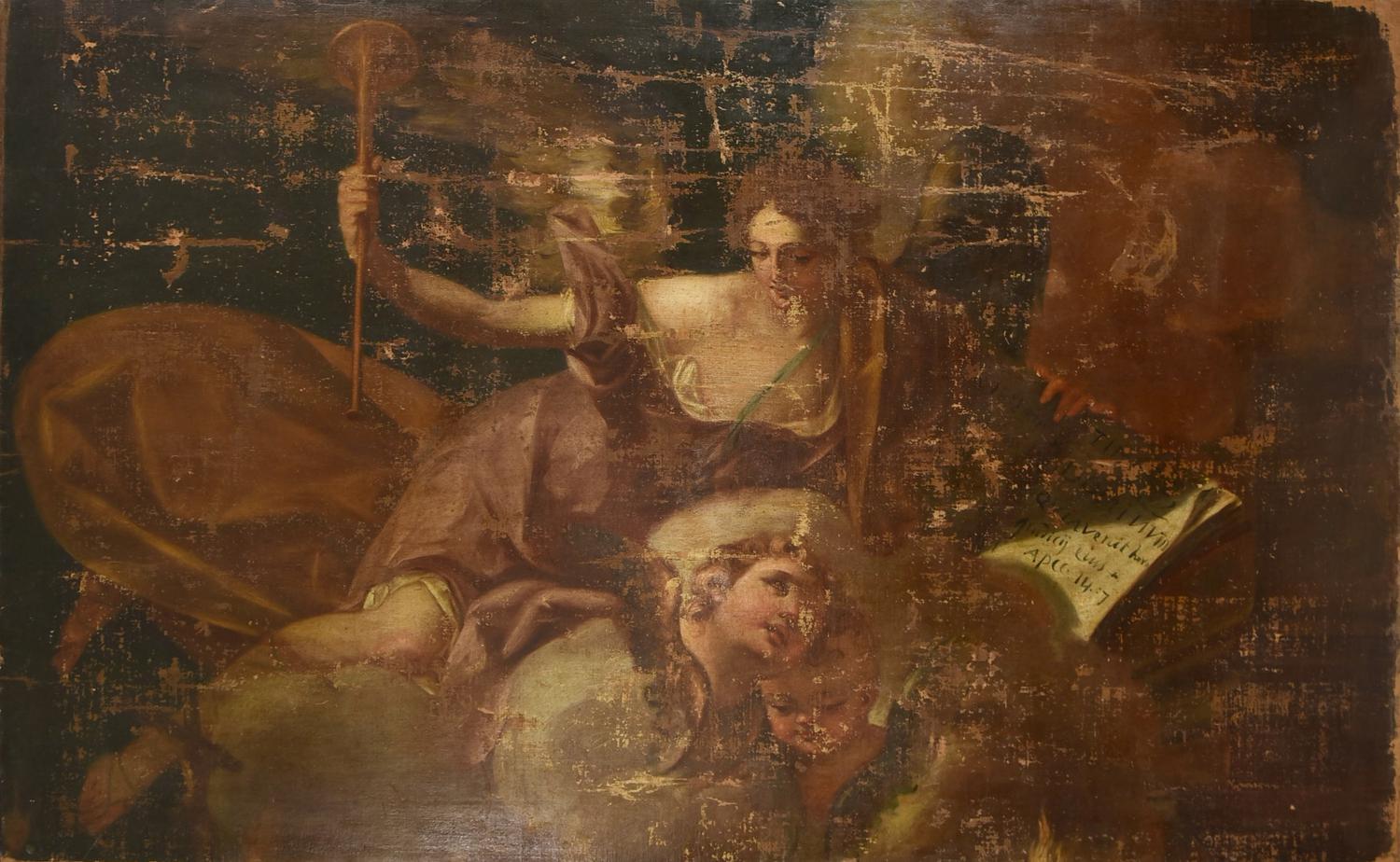 Scuola del XIX secolo GIUDIZIO UNIVERSALE olio su tela, cm 113x178,5 Opera...