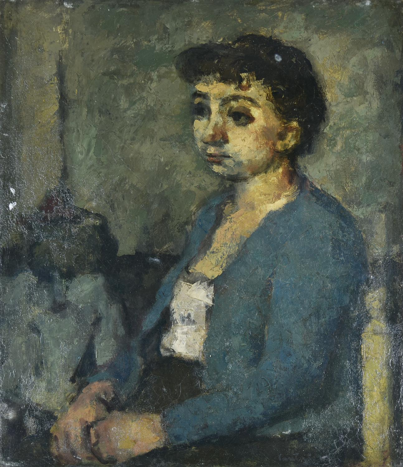 Domenico Cantatore DONNA DAL GIUBBETTO AZZURRO, 1944 olio su tela, cm 58x48,5...