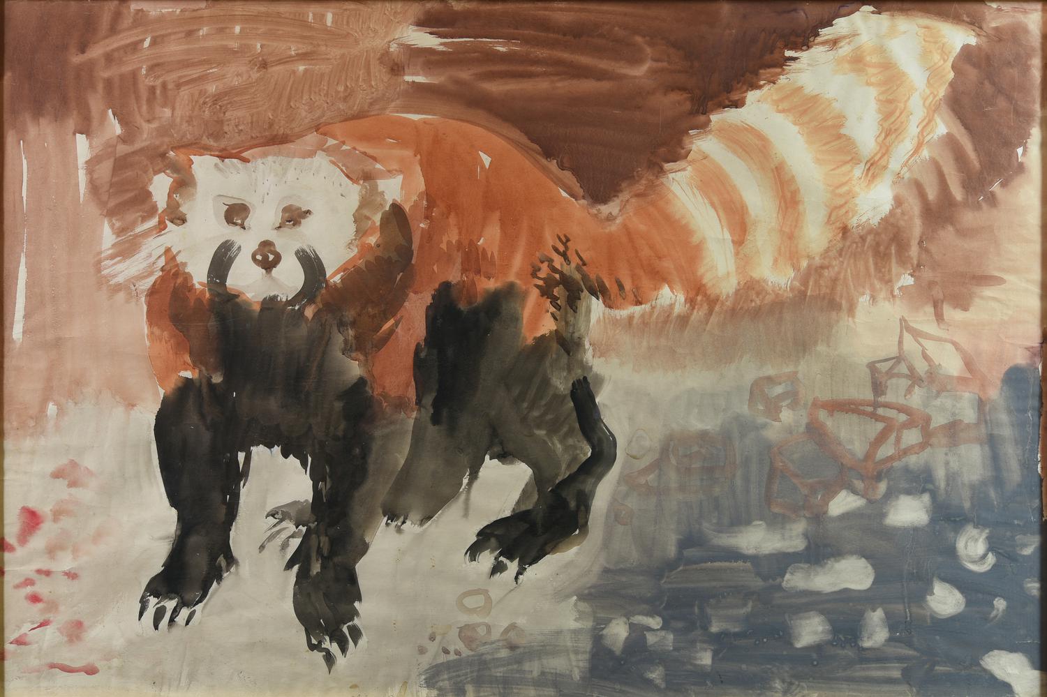 Janos Hajnal PANDA ROSSO, 1951 acquerello su carta, cm 64x95 firma e data